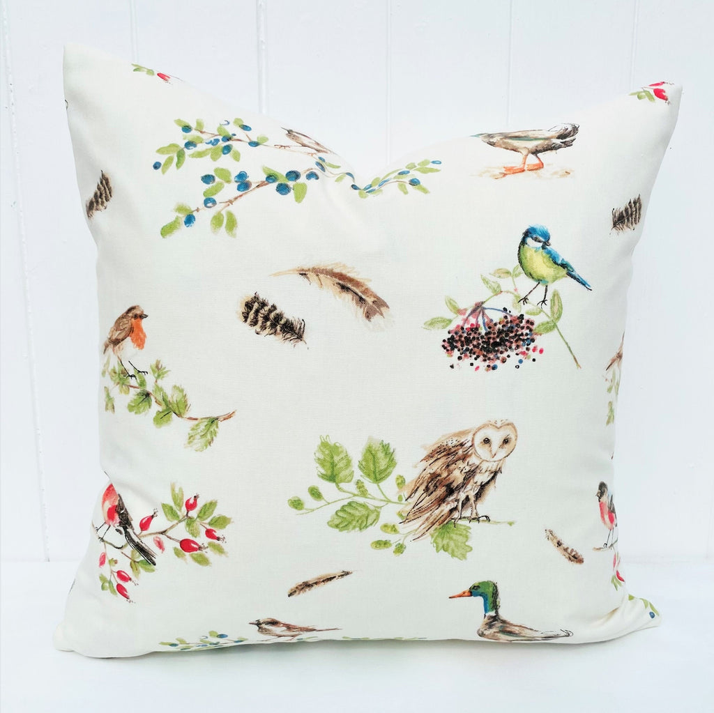 Laura Ashley British Birds Hedgerow Cushion, Birds on both sides, Handmade with a Zip Fastening