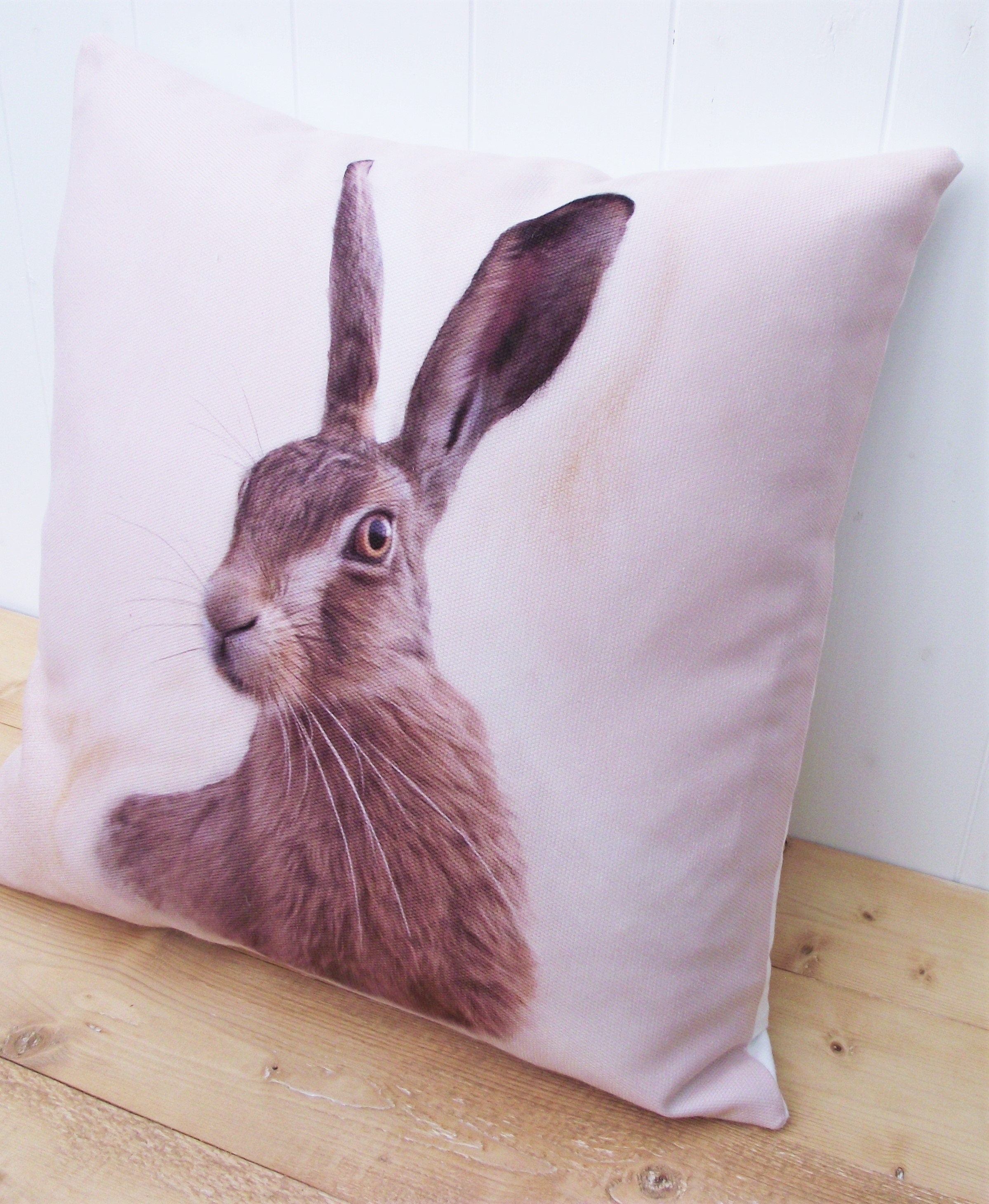 Hare Cushion, Handmade using Print by UK Artists, Choice of Cover Only or Cover with Inner Pad