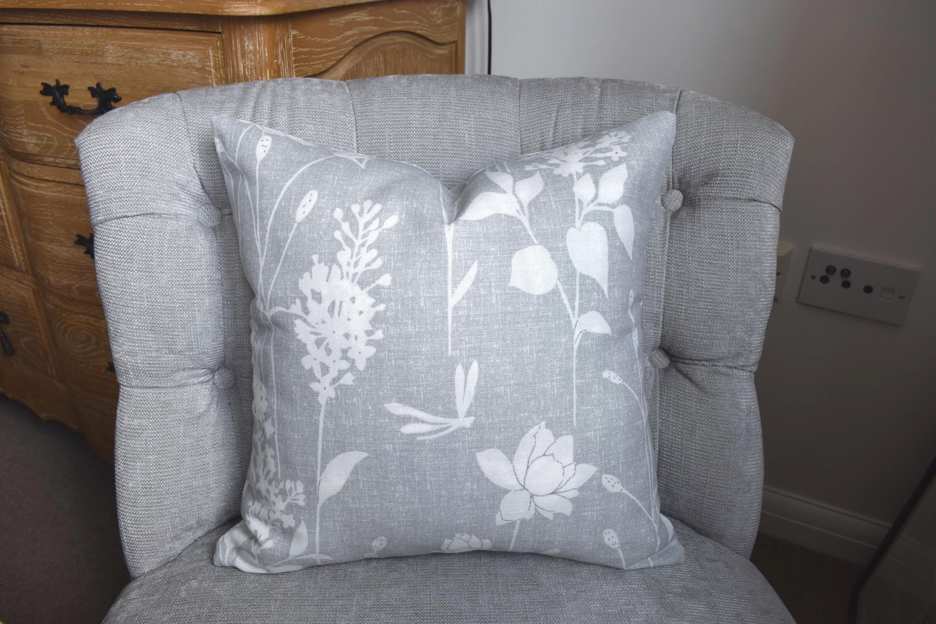 Laura Ashley Grey Dragonfly Cushion, Dragonfly Garden Steel on both sides with a zip fastening.