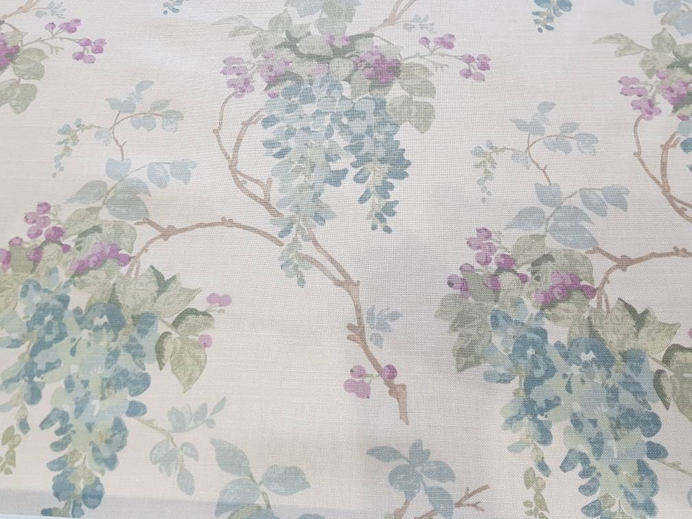 Laura Ashley Duck Egg Wisteria Cushion, backed with Laura Ashley Austen Off White, 16” Handmade with a Zip Fastening