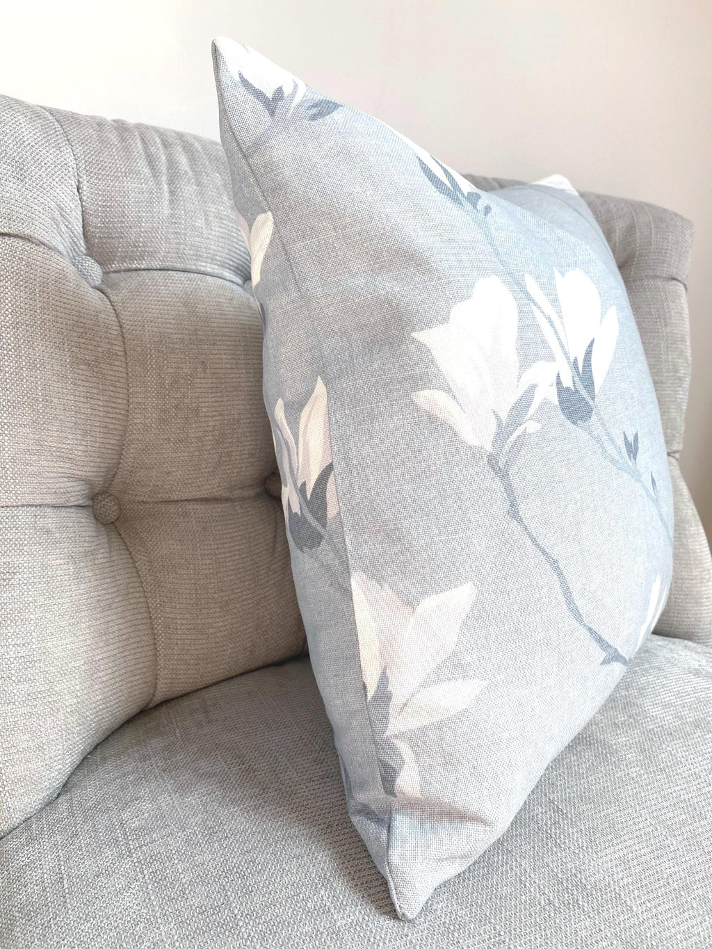 Laura Ashley Magnolia Grove Grey Cushion, Double sided, Handmade with a zip fastening