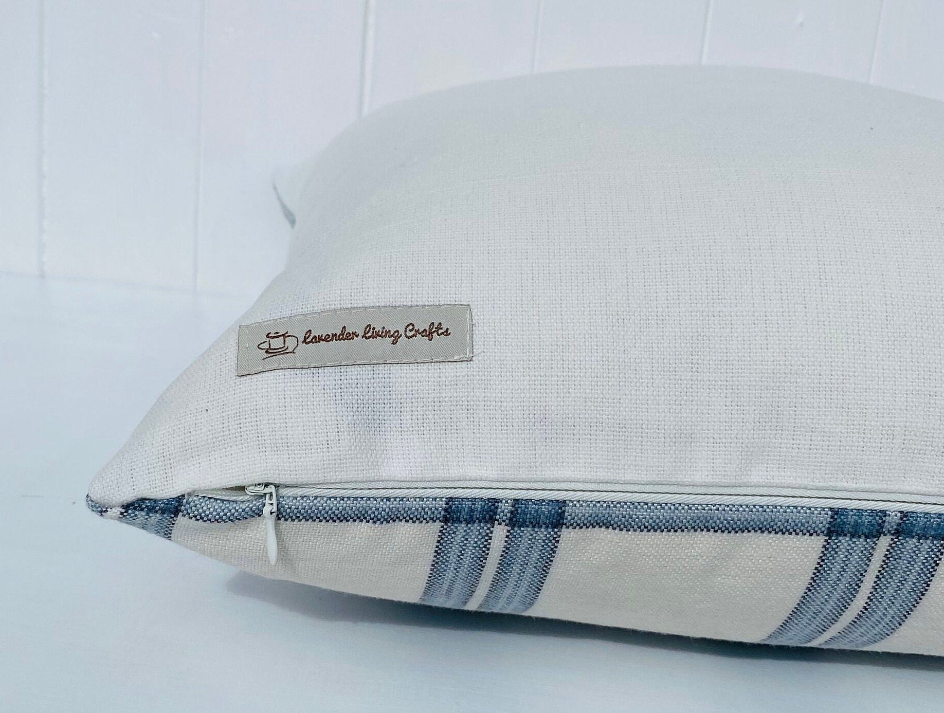 Laura Ashley Dalby Seaspray Blue Check Cushion, Handmade with a Zip Fastening