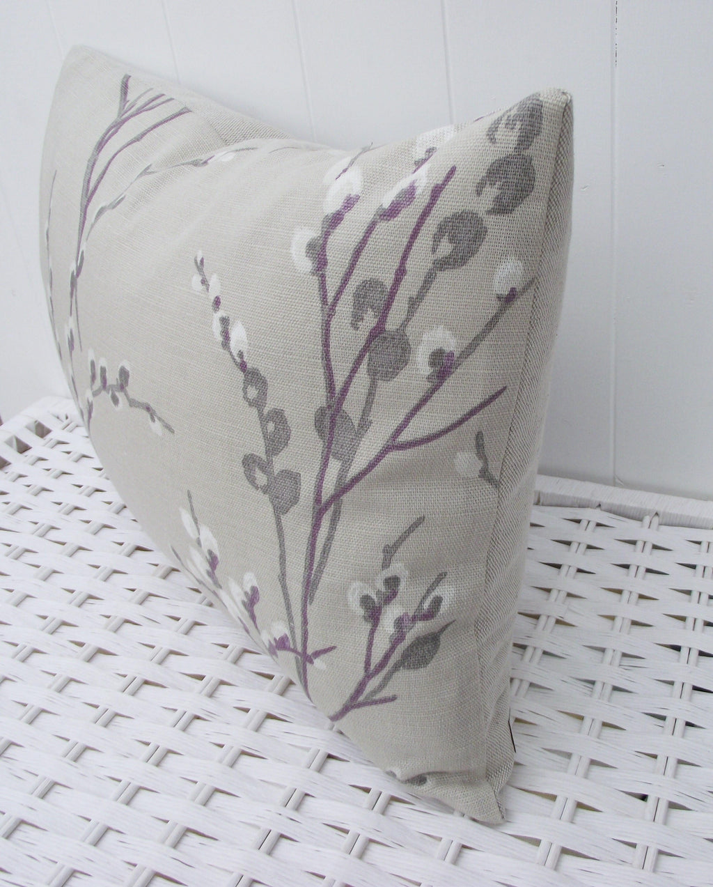 Laura Ashle Pussy Willow Natural Cushion, Rectangle Cushion with Laura Ashley Austen Natural with Zip Fastening