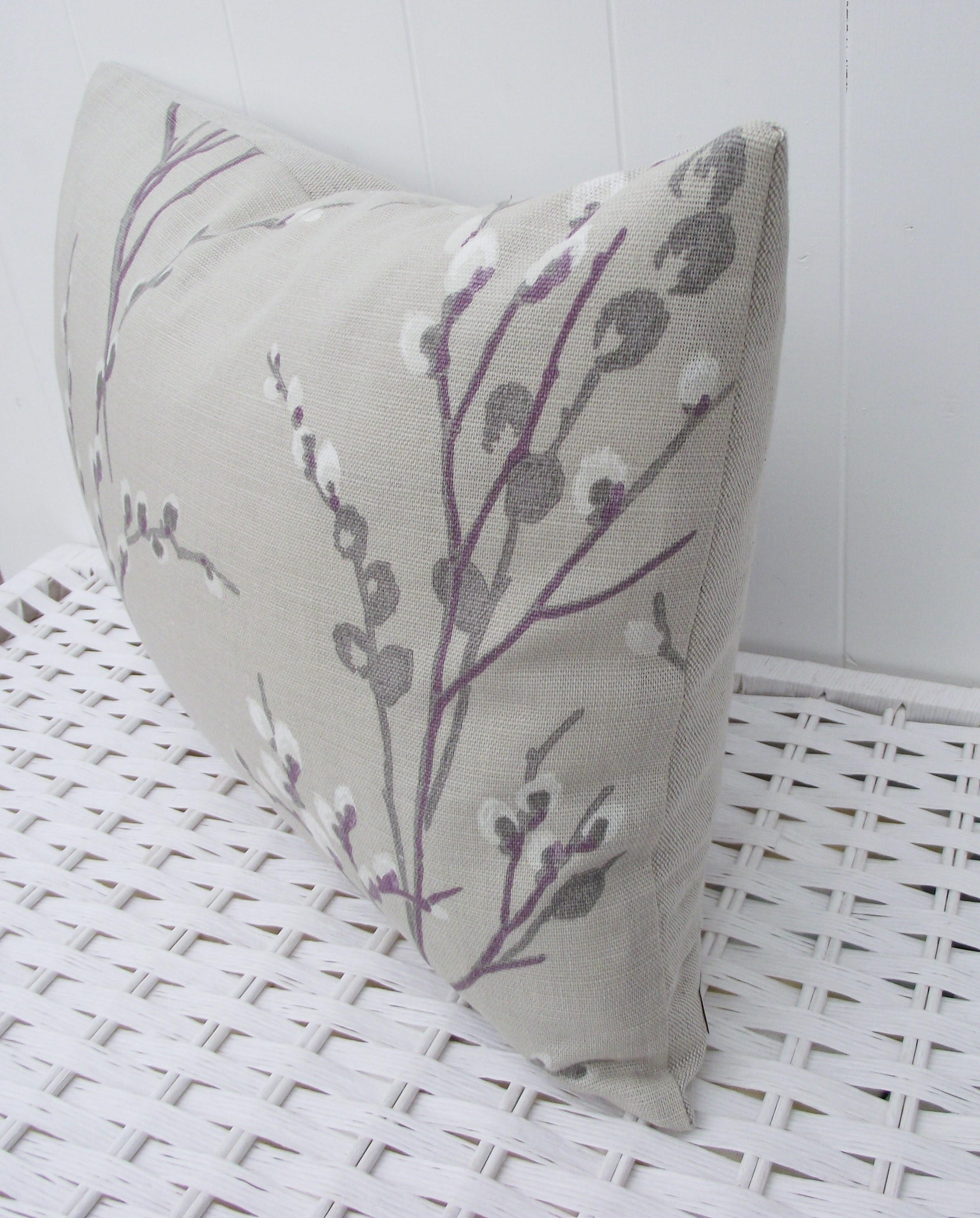 Laura Ashle Pussy Willow Natural Cushion, Rectangle Cushion with Laura Ashley Austen Natural with Zip Fastening