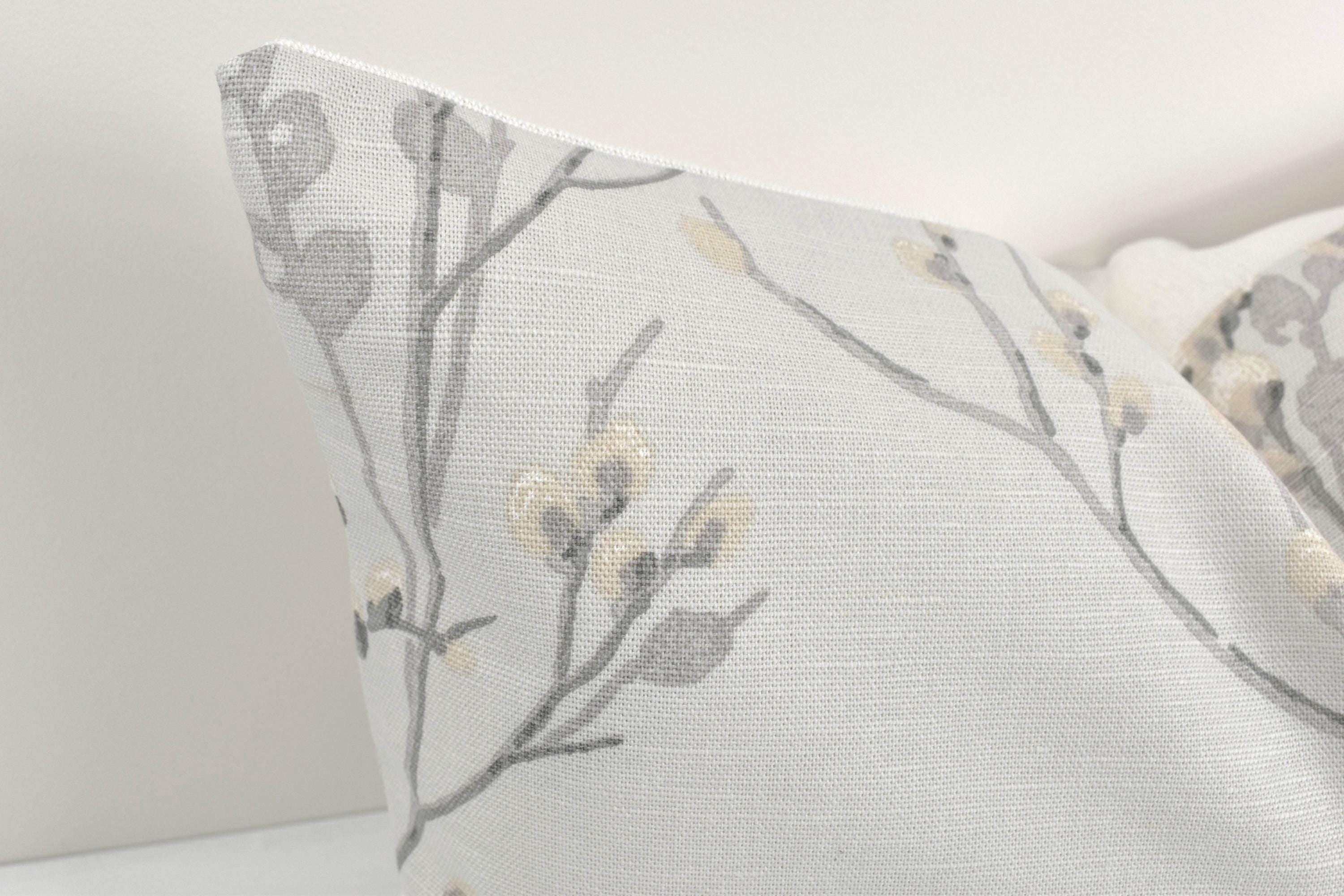 Laura Ashley Dove Grey Pussy Willow Cushion, 18" by 12" Floral Pillow, backed in Austen Off White, Handmade with a Zip Fastening