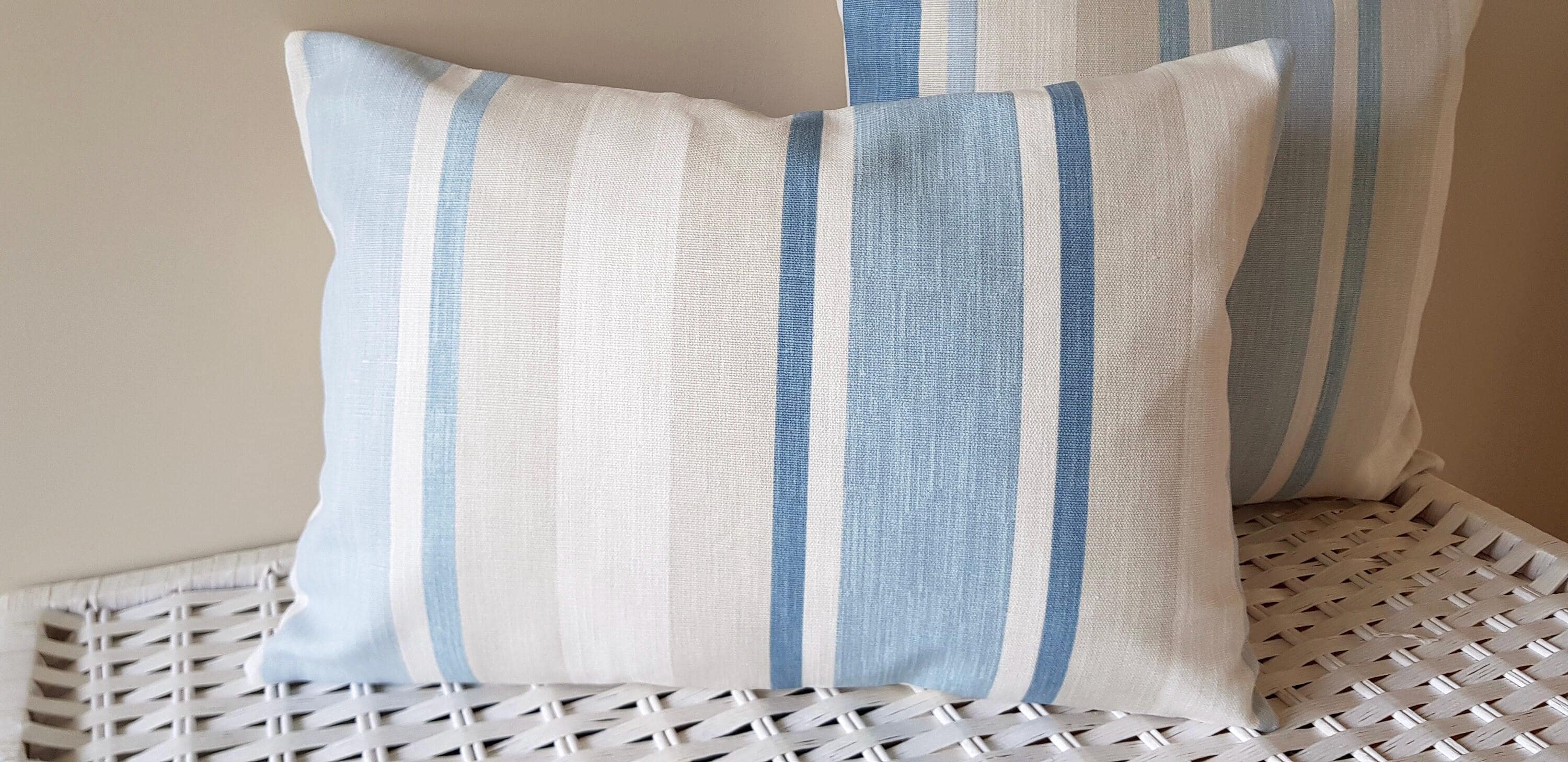 Handmade Laura Ashley Awning Stripe Seaspray Cushion : 15” Blue Stripes Pillow with Zip Fastening