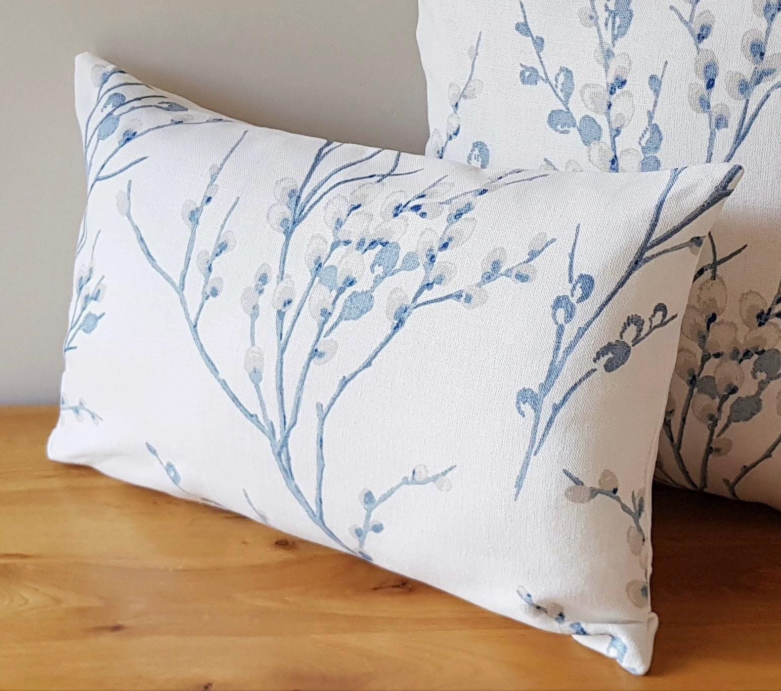Laura Ashley Blue Seaspray Pussy Willow Cushion, with Austen Off White back, Handmade with a Zip fastening 18" by 12"