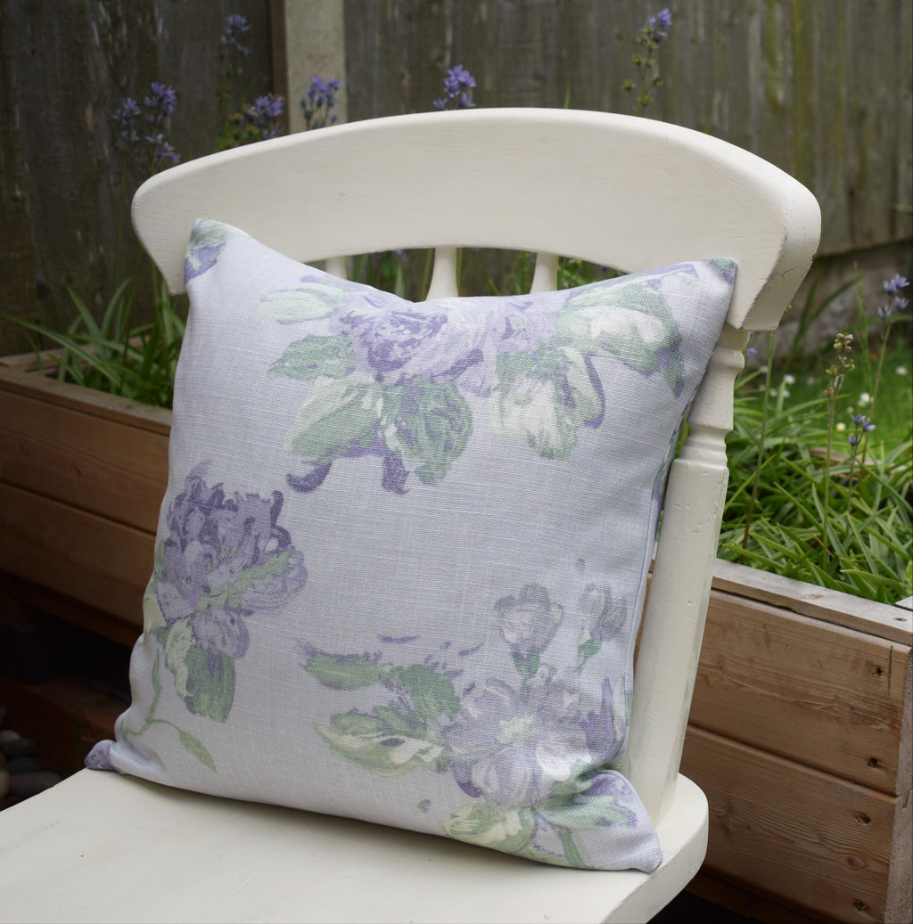 Handmade Laura Ashley Purple Floral Cushion : Purple Violetta on both sides 16"