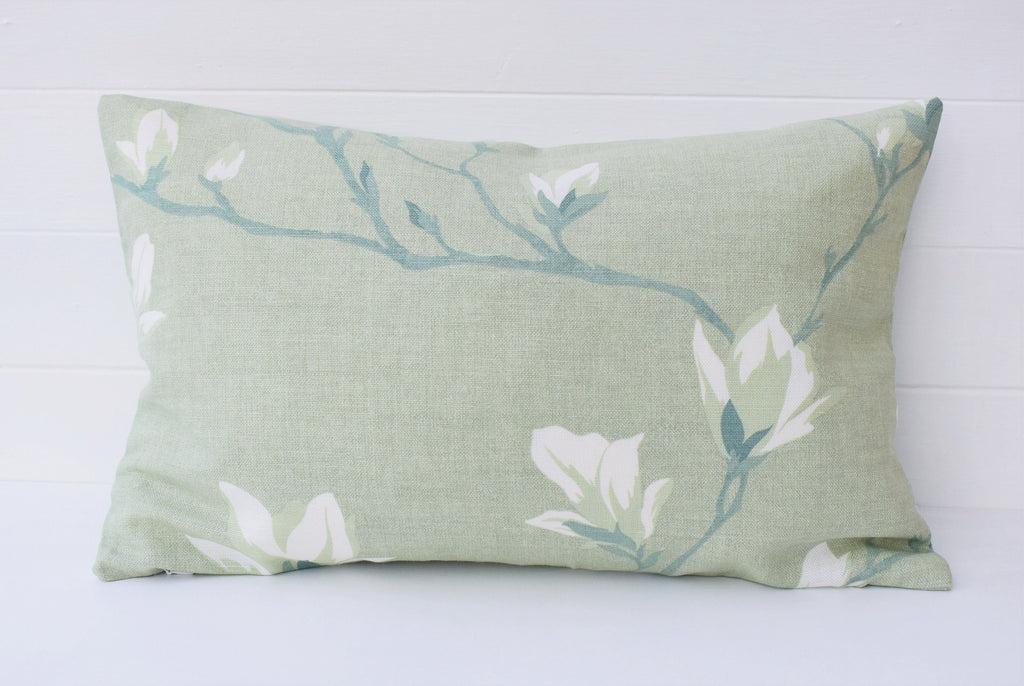 Magnolia Hedgerow Green Cushion, Handmade with Pattern on Both sides and Zip Fastening 18" by 12"