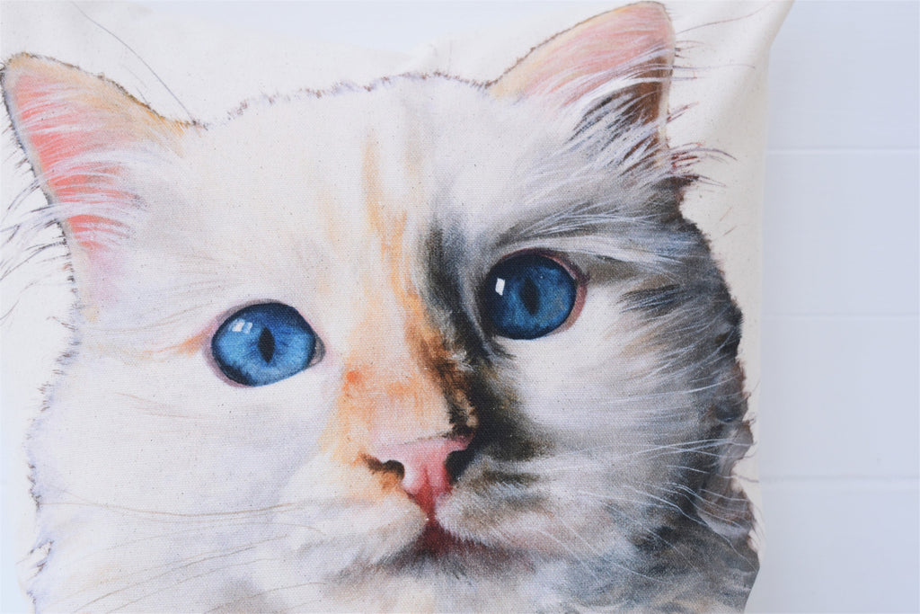 Blue Eyed Cat Cushion: Wendy Darker Art Print, Organic Cotton, Cover Only or Cover + Pad