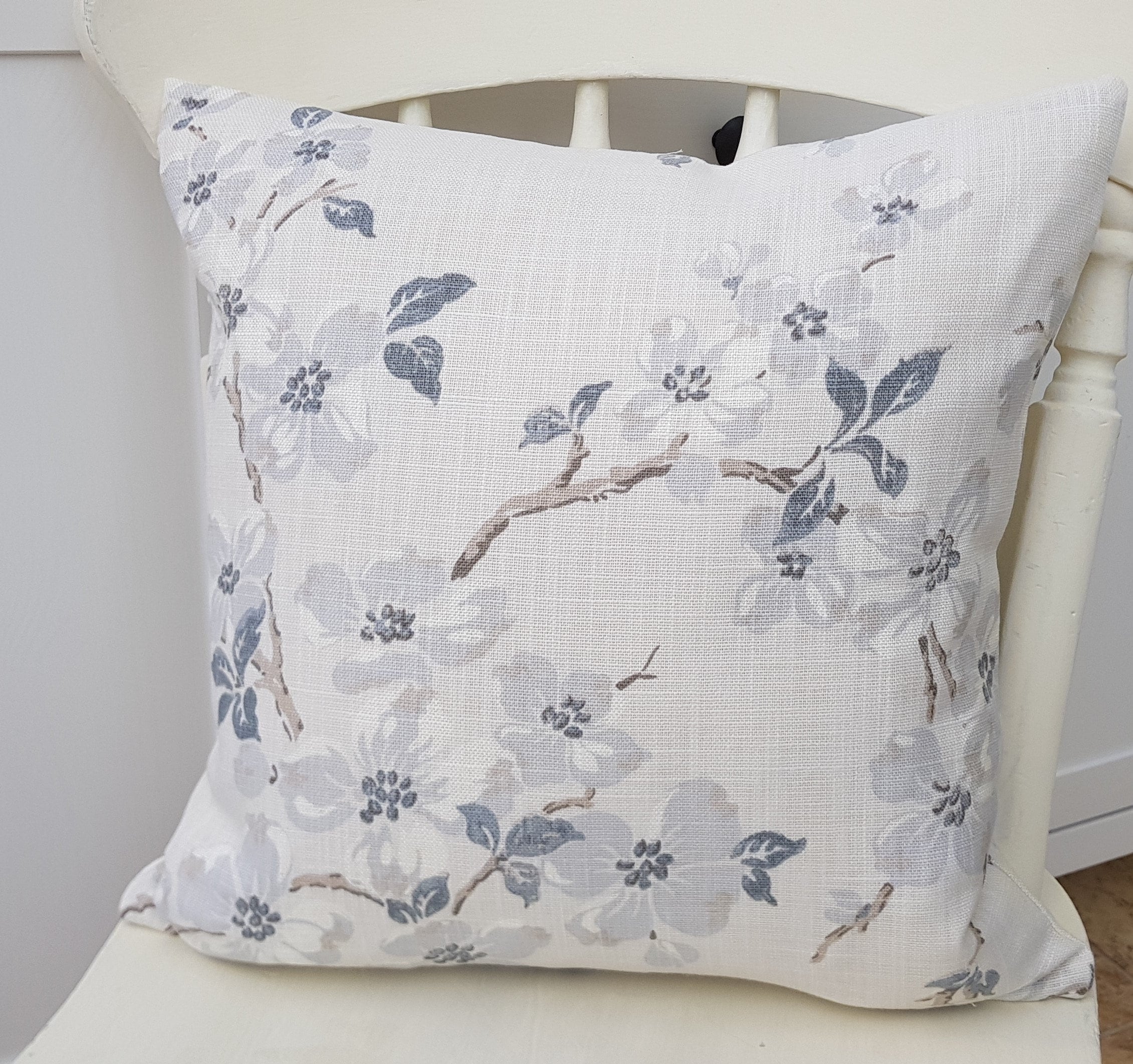 Handmade Laura Ashley Floral Cushion : Grey Silver Iona Linen