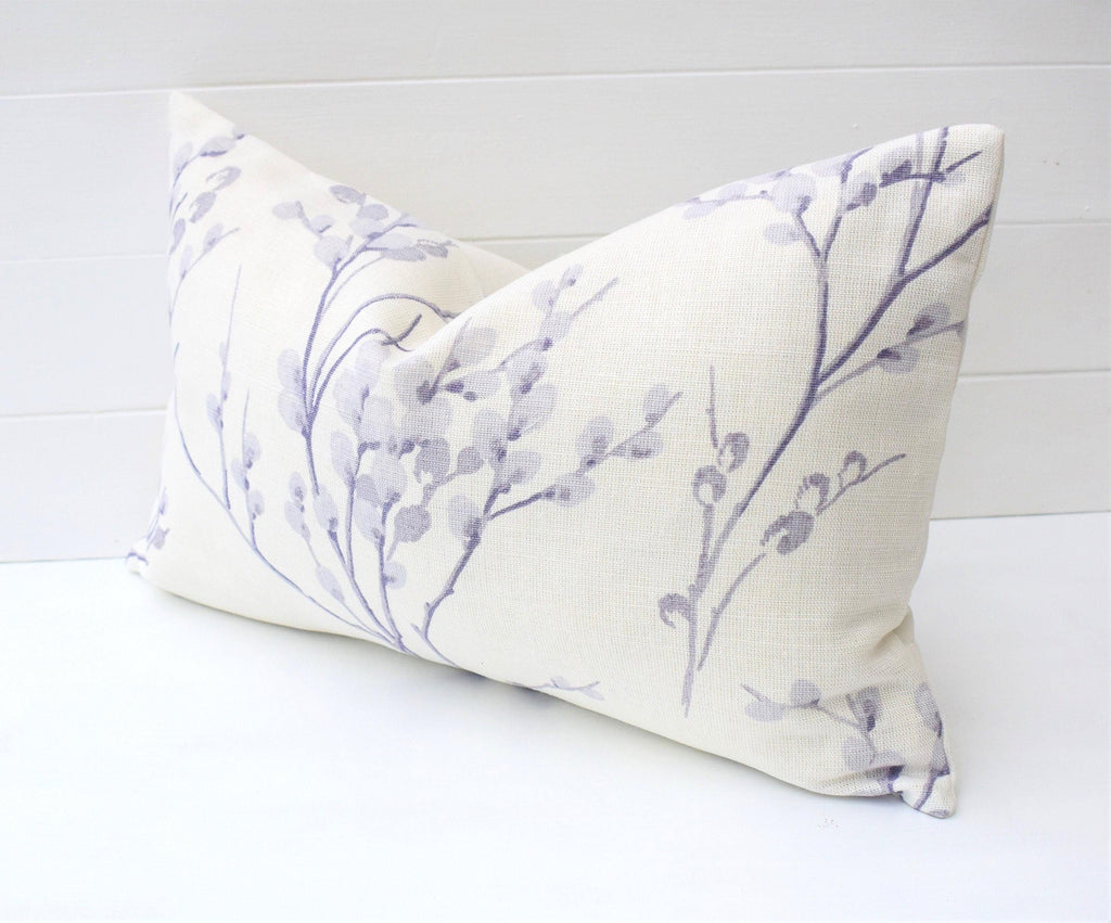 Laura Ashley Pale Iris Pussy Willow Cushion, Rectangle 18" by 12" Floral Purple Pillow, Handmade with a Zip Fastening