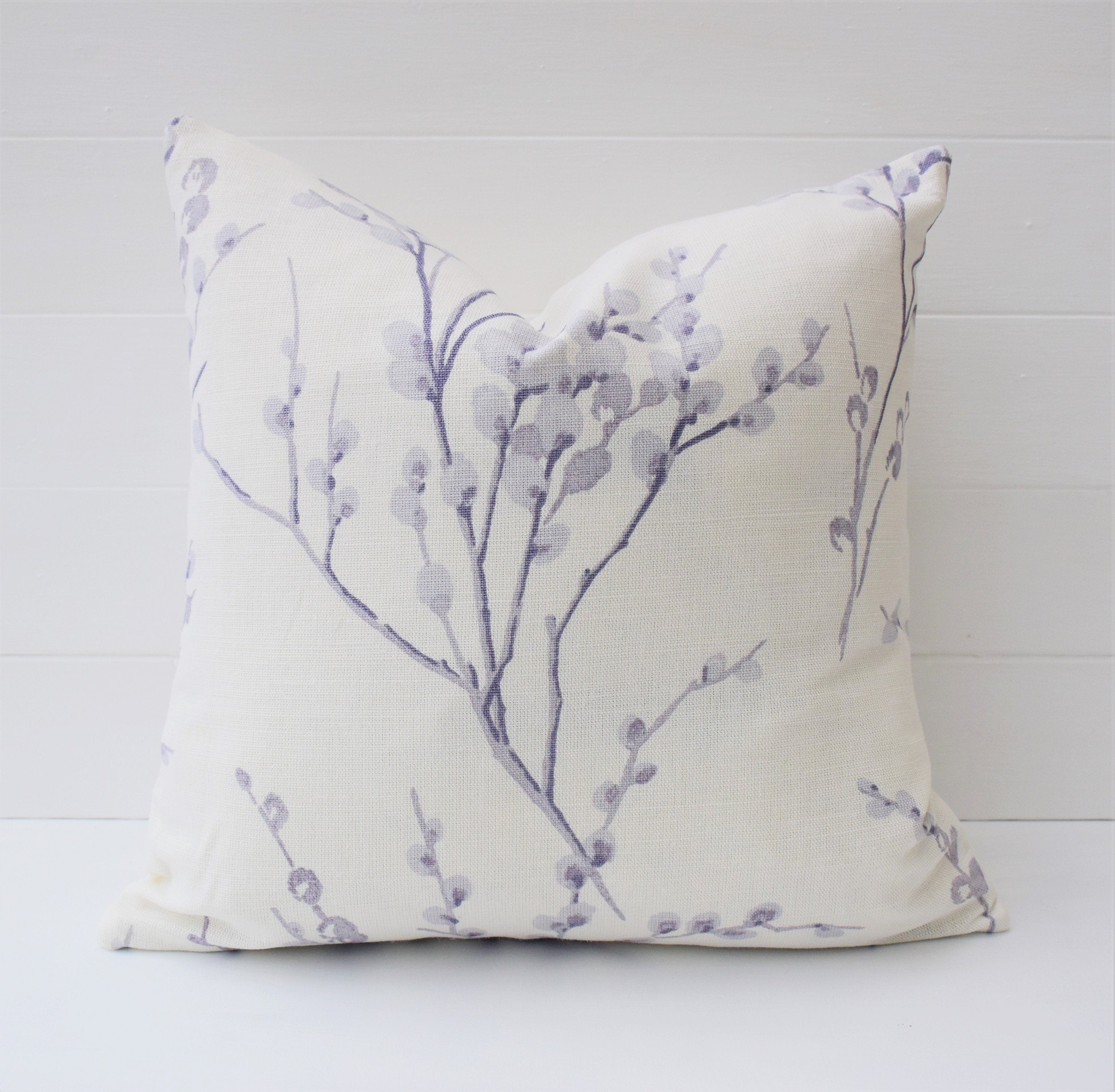 Laura Ashley Purple Pussy Willow Cushion, Pale Iris backed with Laura Ashley Austen Off White, Handmade with a Zip Fastening, 16"
