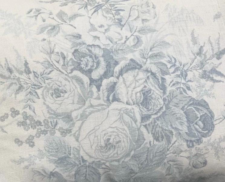 Kate Forman Large Blue Roses Cushion, Pom Pom Edge, Handmade Including Feather Inner Pad, Size 55cm by 35cm.
