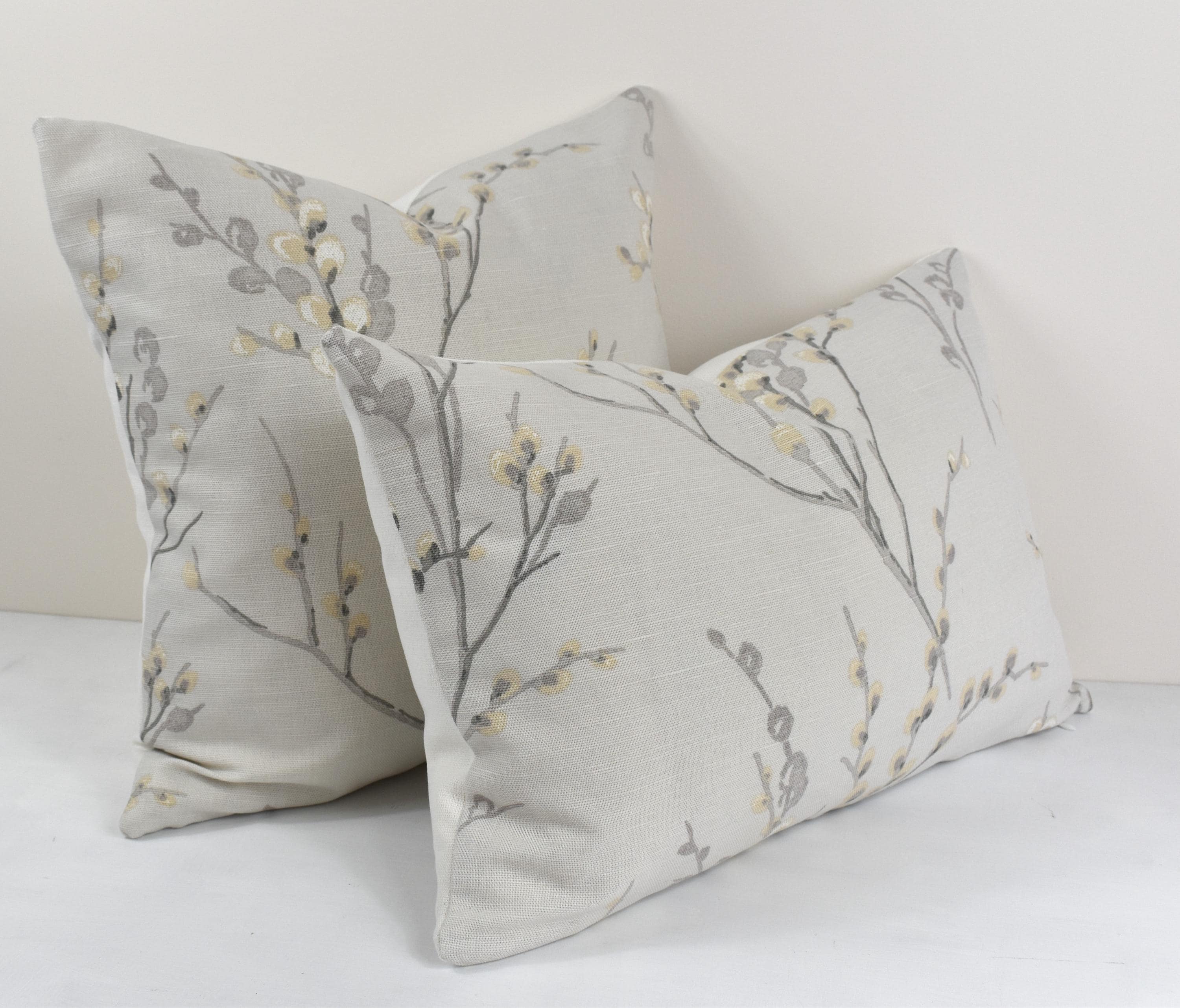 Laura Ashley Pussy Willow Dove Grey Cushion, backed with Laura Ashley Austen Off White, Handmade with a Zip Fastening