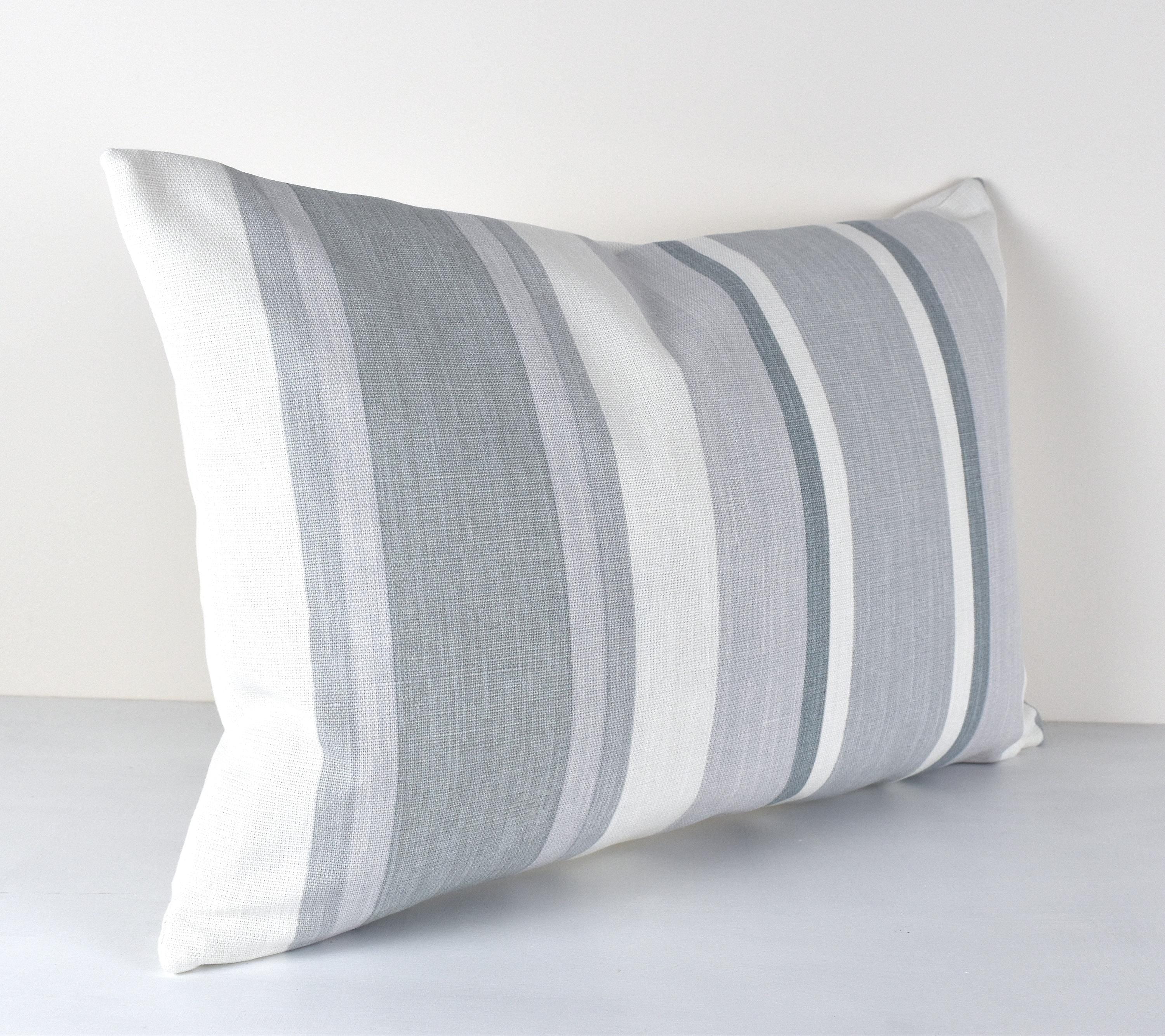 Handmade Laura Ashley Awning Stripe cushion : Slate Grey with Zip Closure