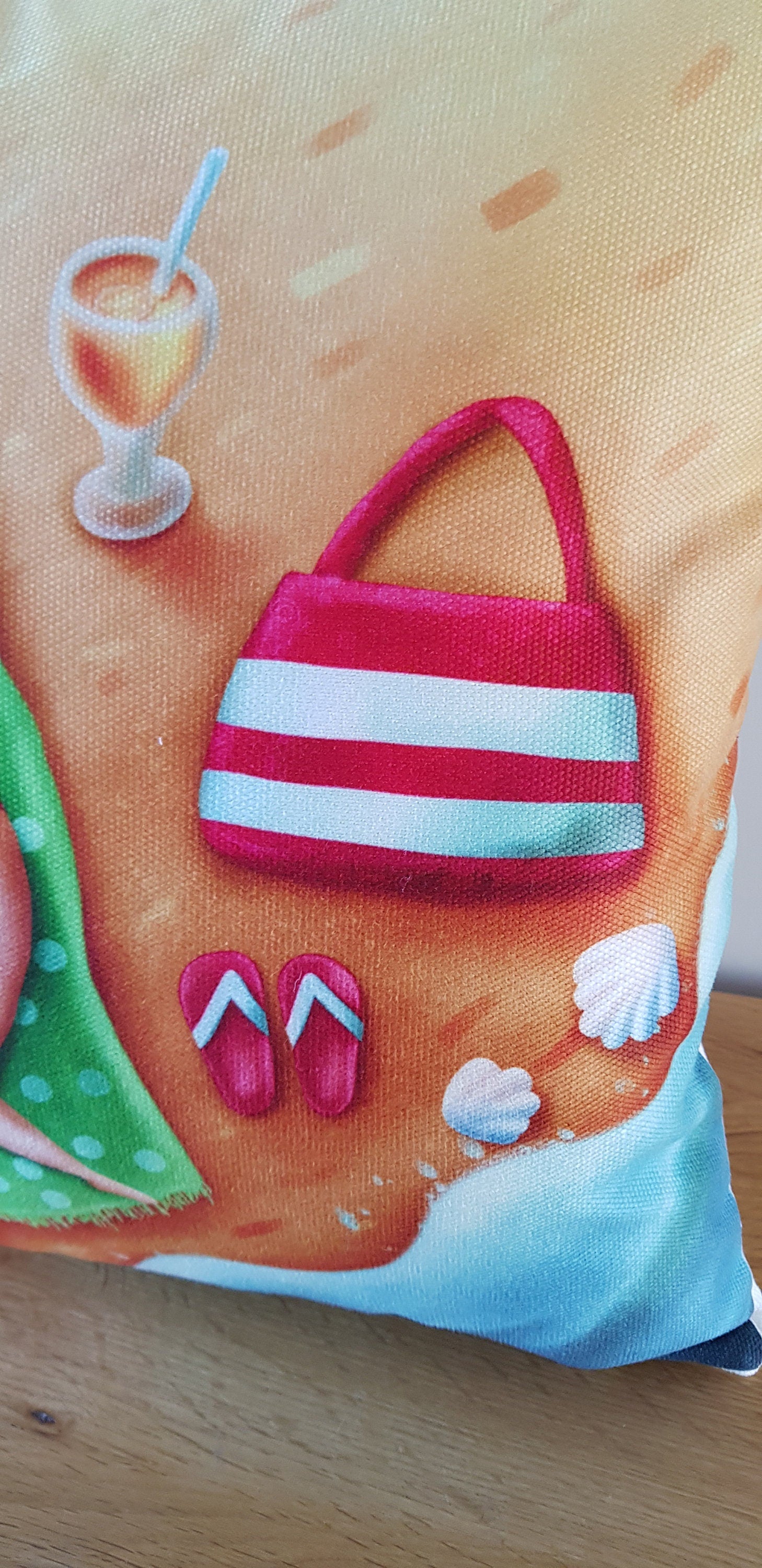 Beach Seaside Cushion, Holiday Theme Pillow, Art Print Cushion with zip fastening.