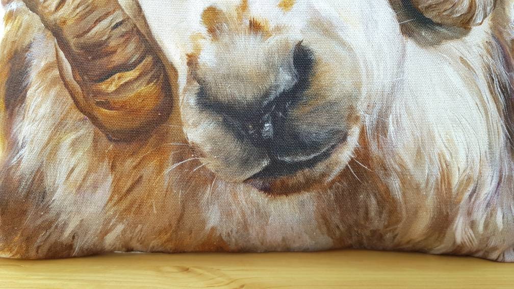 Welsh Ram Cushion, Sheep Pillow, Wendy Darker Art Print, Cover Only or Cover + Pad