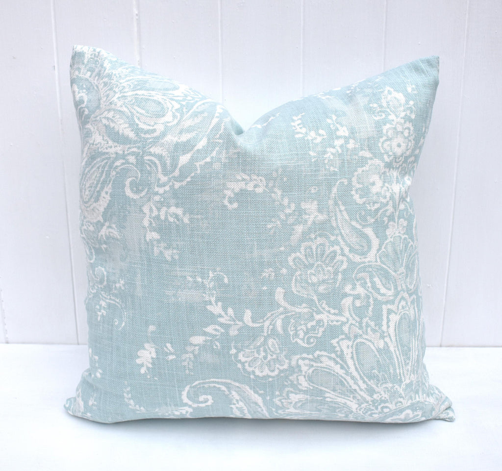 Laura Ashley Maddox Duck Egg Cushion : Handmade with Pattern on both sides and zip fastening, 16"
