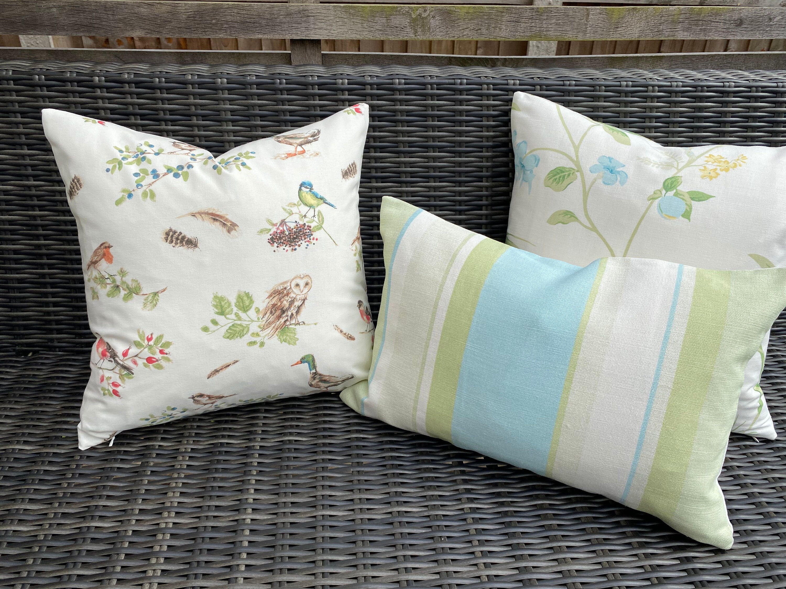 Laura Ashley British Birds Hedgerow Cushion, Birds on both sides, Handmade with a Zip Fastening
