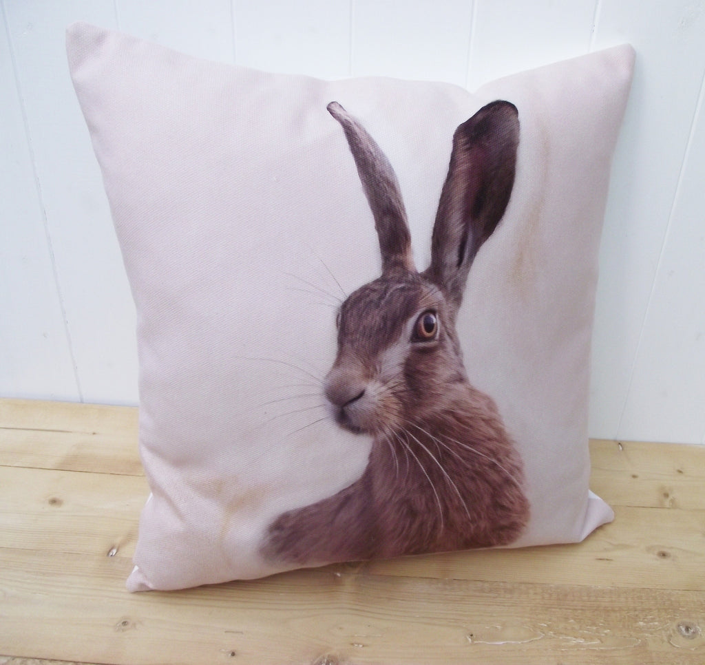 Hare Cushion, Handmade using Print by UK Artists, Choice of Cover Only or Cover with Inner Pad
