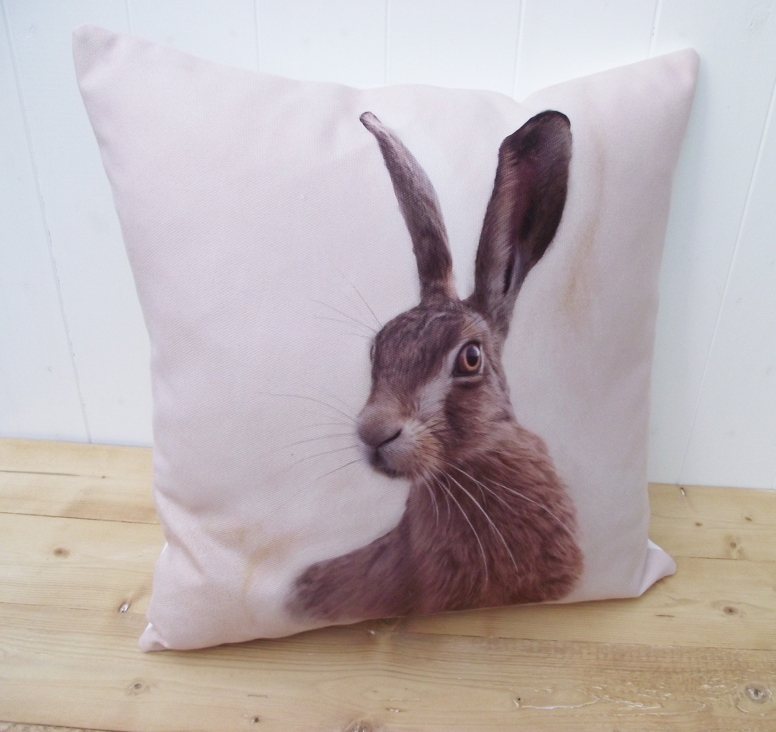 Hare Cushion, Handmade using Print by UK Artists, Choice of Cover Only or Cover with Inner Pad