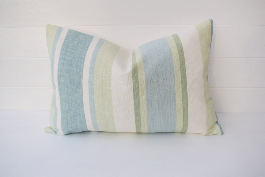 Laura Ashley Awning Stripe Green Cushion : Duck Egg Green, Handmade with Zip Fastening
