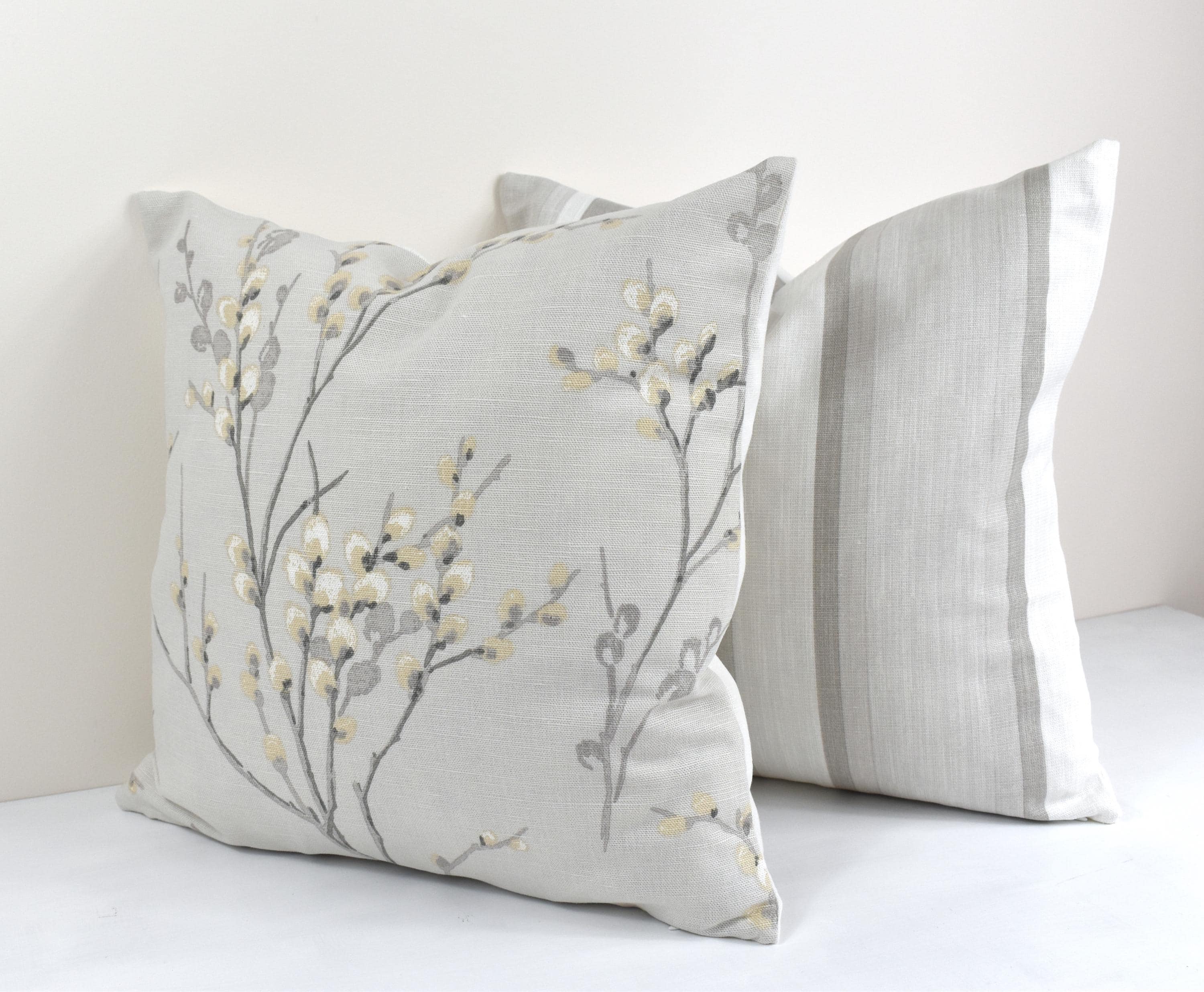 Handmade Laura Ashley Awning Stripe Cushion : Dove Grey with Zip Closure