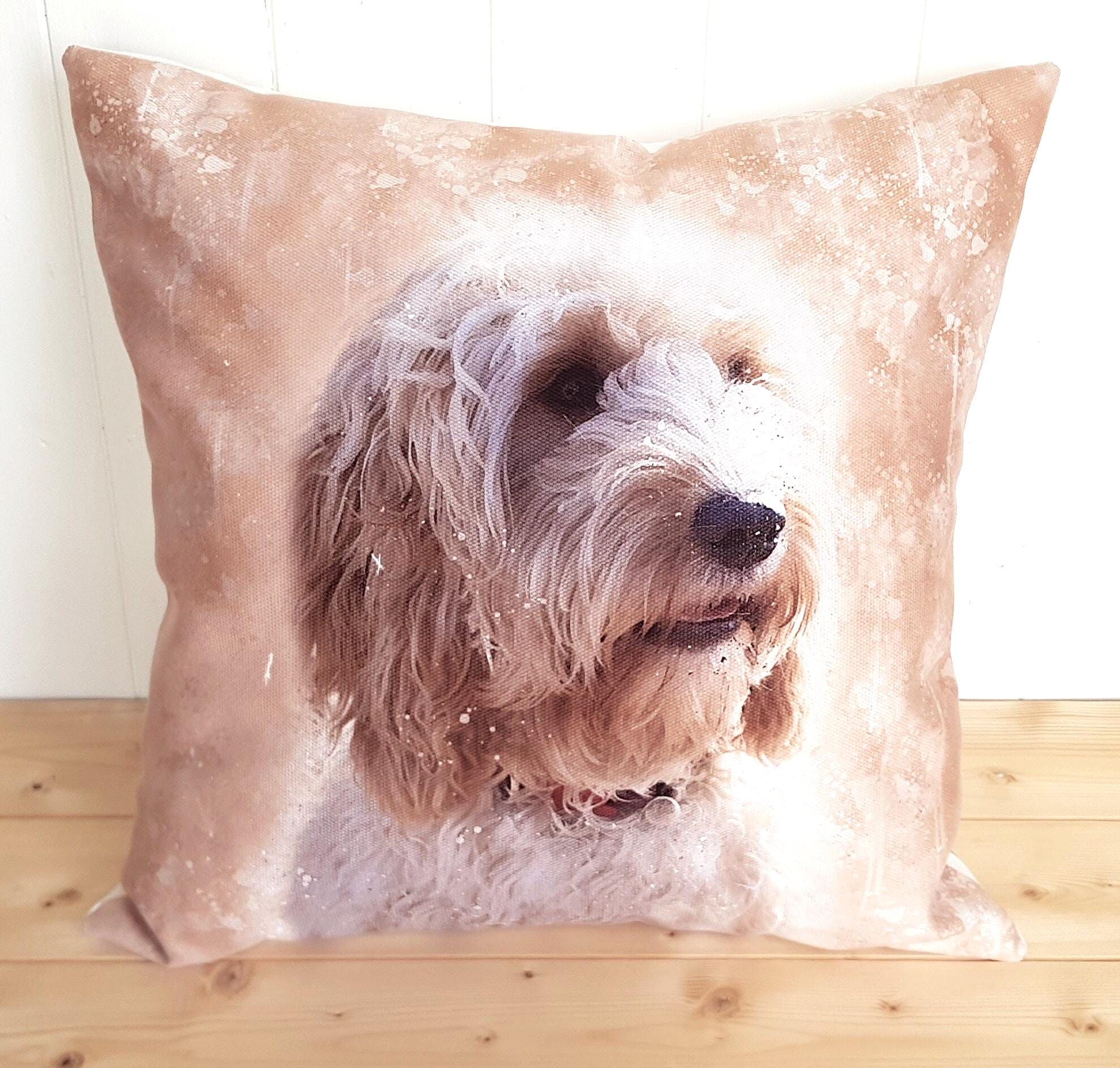 Cockapoo Dog Cushion : Watercolor Splatter Art Pillow, Choice of Cover Only or Cover + Pad