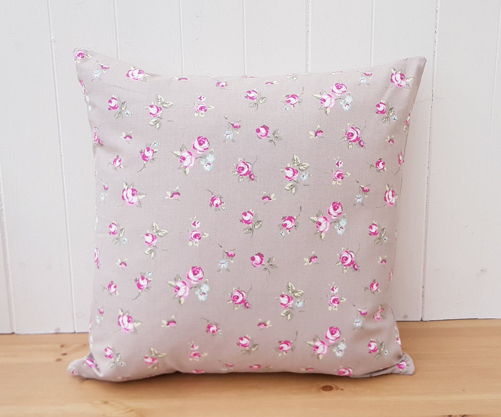 Pink Rosebud Floral Cushion : Handmade Country Pillow