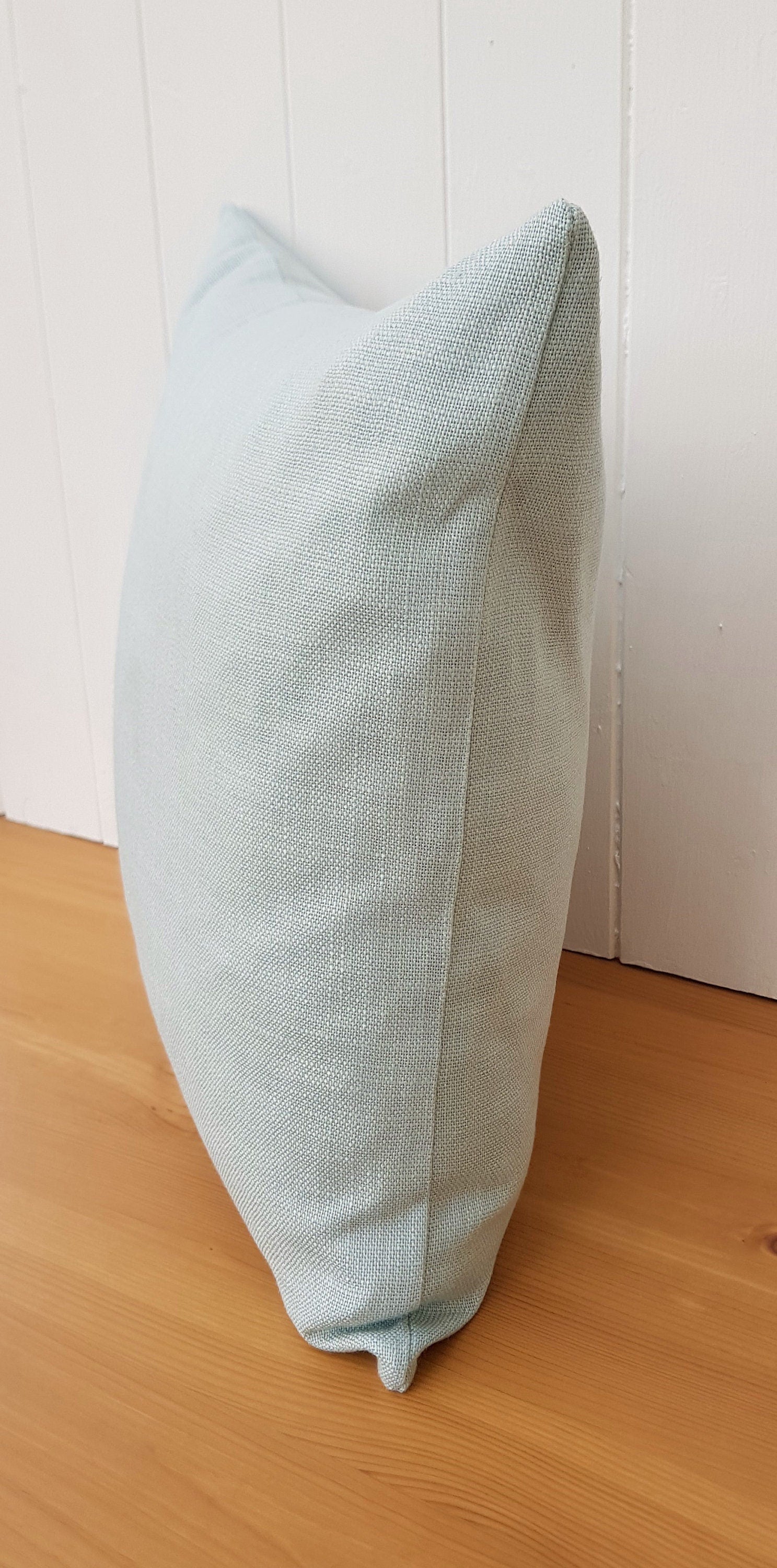 Laura Ashley Bacall Duck Egg Cushion : Linen Blend Handmade with Zip Closure, 16"
