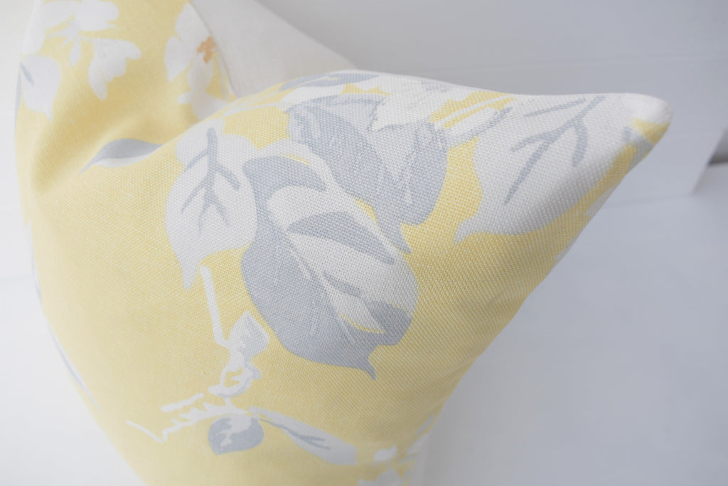 Laura Ashley Yellow Floral Cushion: Handmade Apple Blossom with Zip Closure