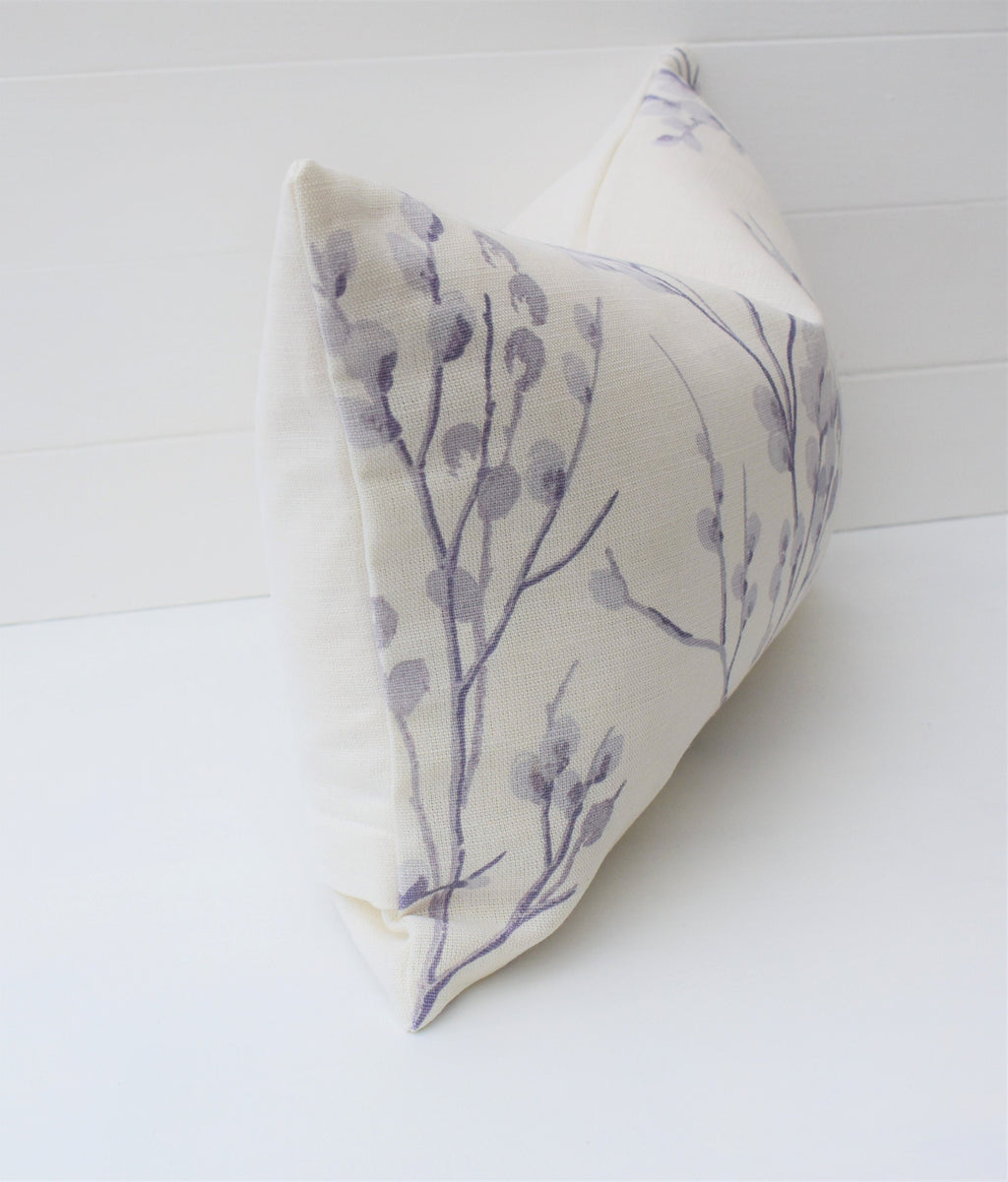 Laura Ashley Pale Iris Pussy Willow Cushion, Rectangle 18" by 12" Floral Purple Pillow, Handmade with a Zip Fastening