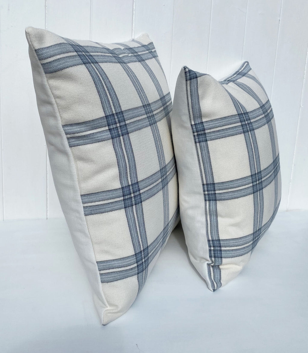 Laura Ashley Dalby Seaspray Blue Check Cushion, Handmade with a Zip Fastening