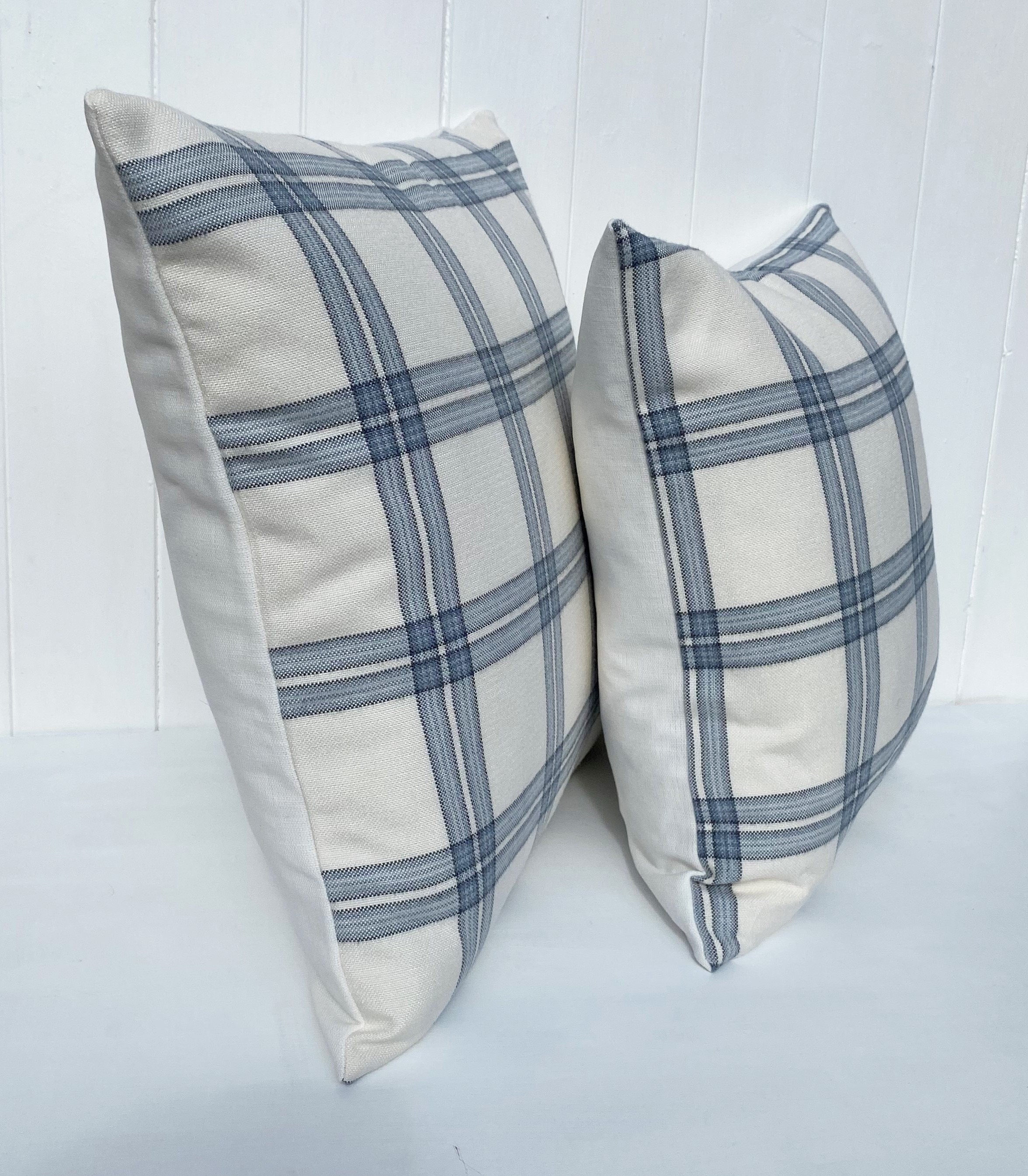Laura Ashley Dalby Seaspray Blue Check Cushion, Handmade with a Zip Fastening
