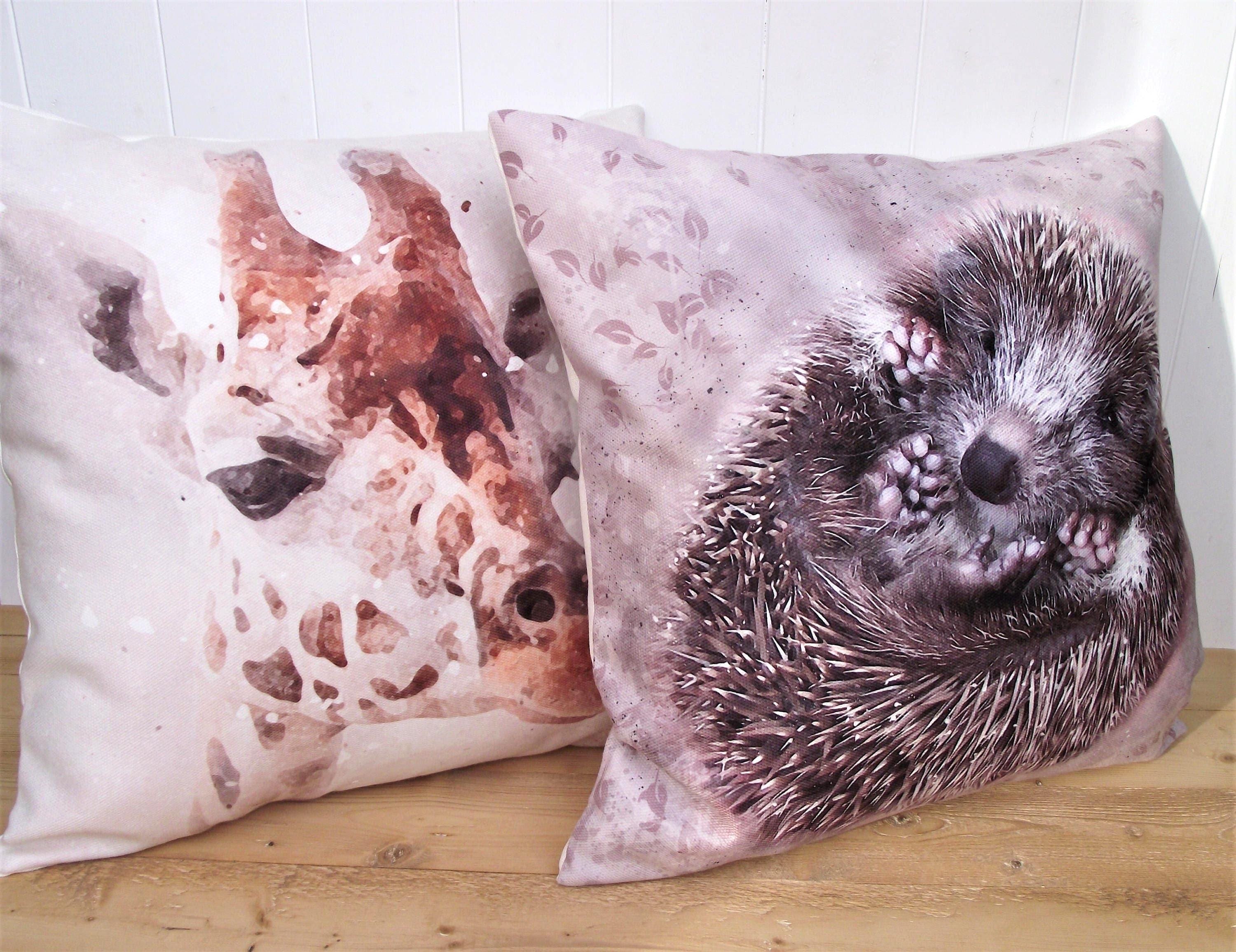 Giraffe Watercolor Print Cushion: Grunge Style Pillow, Cover Only or Cover + Pad