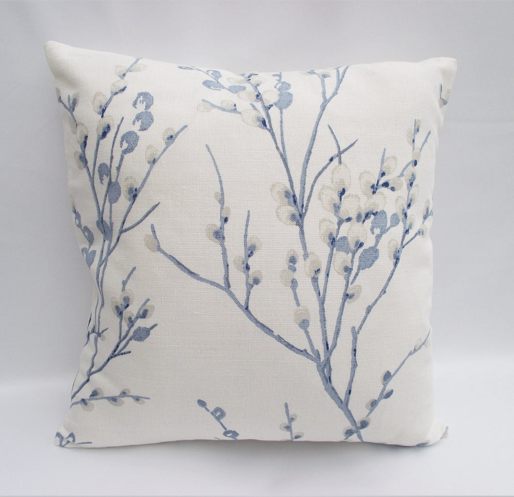 Laura Ashley Pussy Willow Blue Seaspray Cushion, Floral Fabric backed with Laura Ashley Austen Off White, Handmade with a Zip Fastening 16"