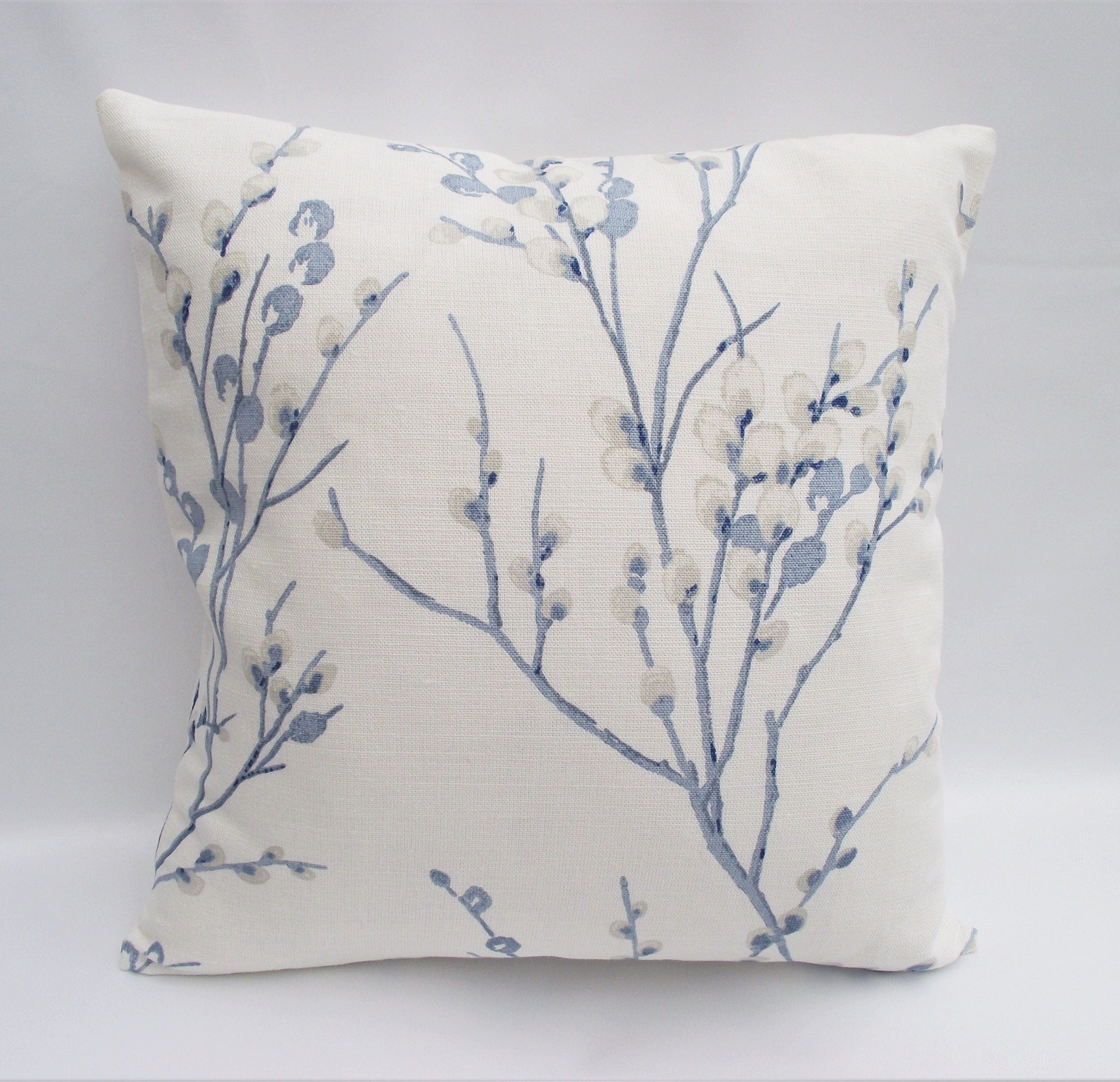 Laura Ashley Pussy Willow Blue Seaspray Cushion, Floral Fabric backed with Laura Ashley Austen Off White, Handmade with a Zip Fastening 16"