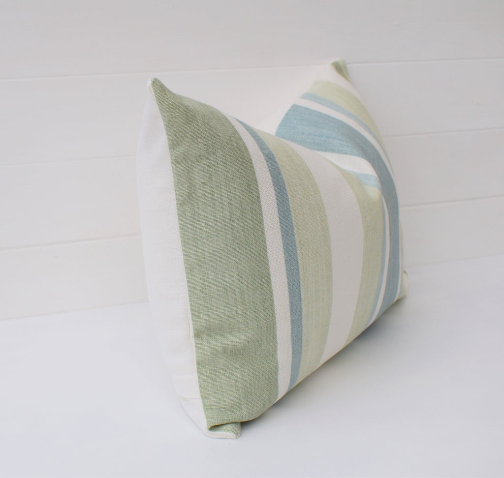 Laura Ashley Awning Stripe Green Cushion : Duck Egg Green, Handmade with Zip Fastening