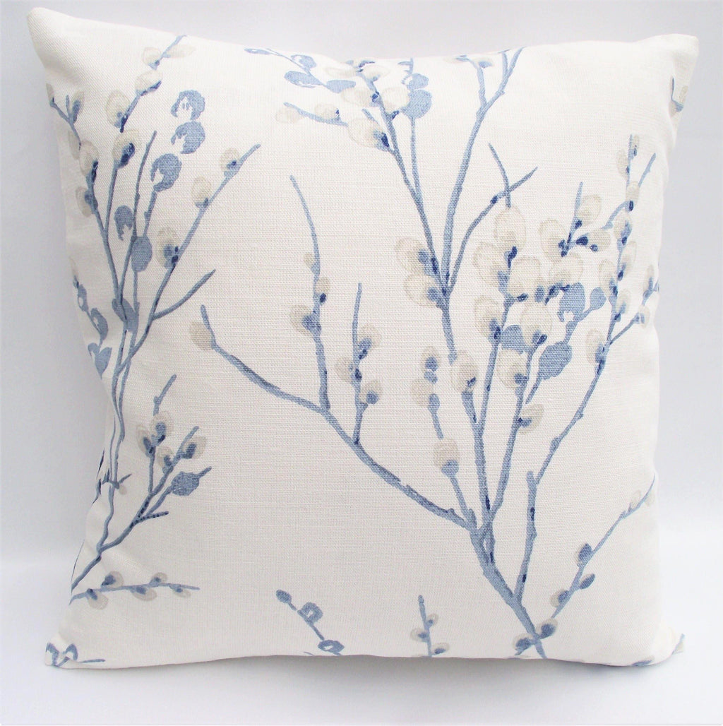Laura Ashley Pussy Willow Blue Seaspray Cushion, Floral Fabric backed with Laura Ashley Austen Off White, Handmade with a Zip Fastening 16"