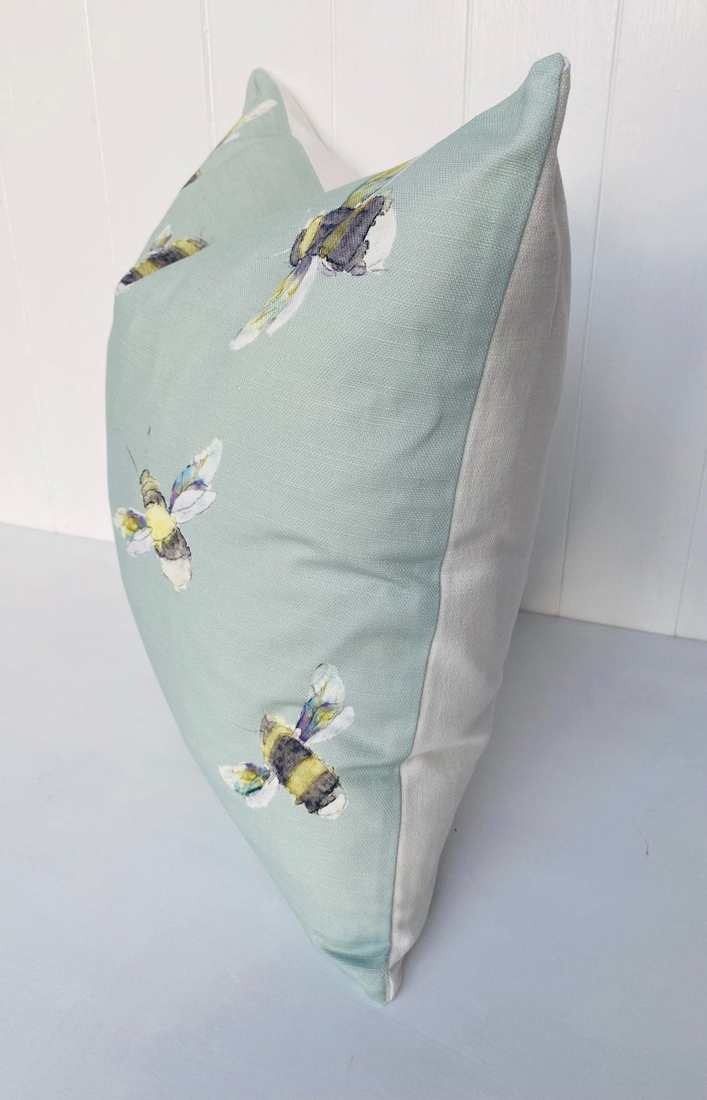 Handmade Bee Cushion : Voyage Maison Duck Egg Green, Laura Ashley Backing