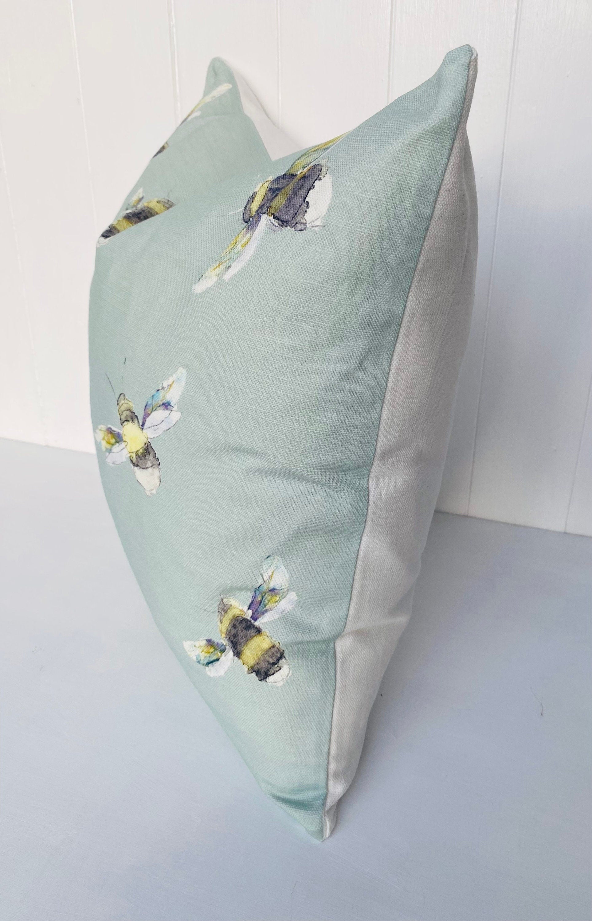 Handmade Bee Cushion : Voyage Maison Duck Egg Green, Laura Ashley Backing