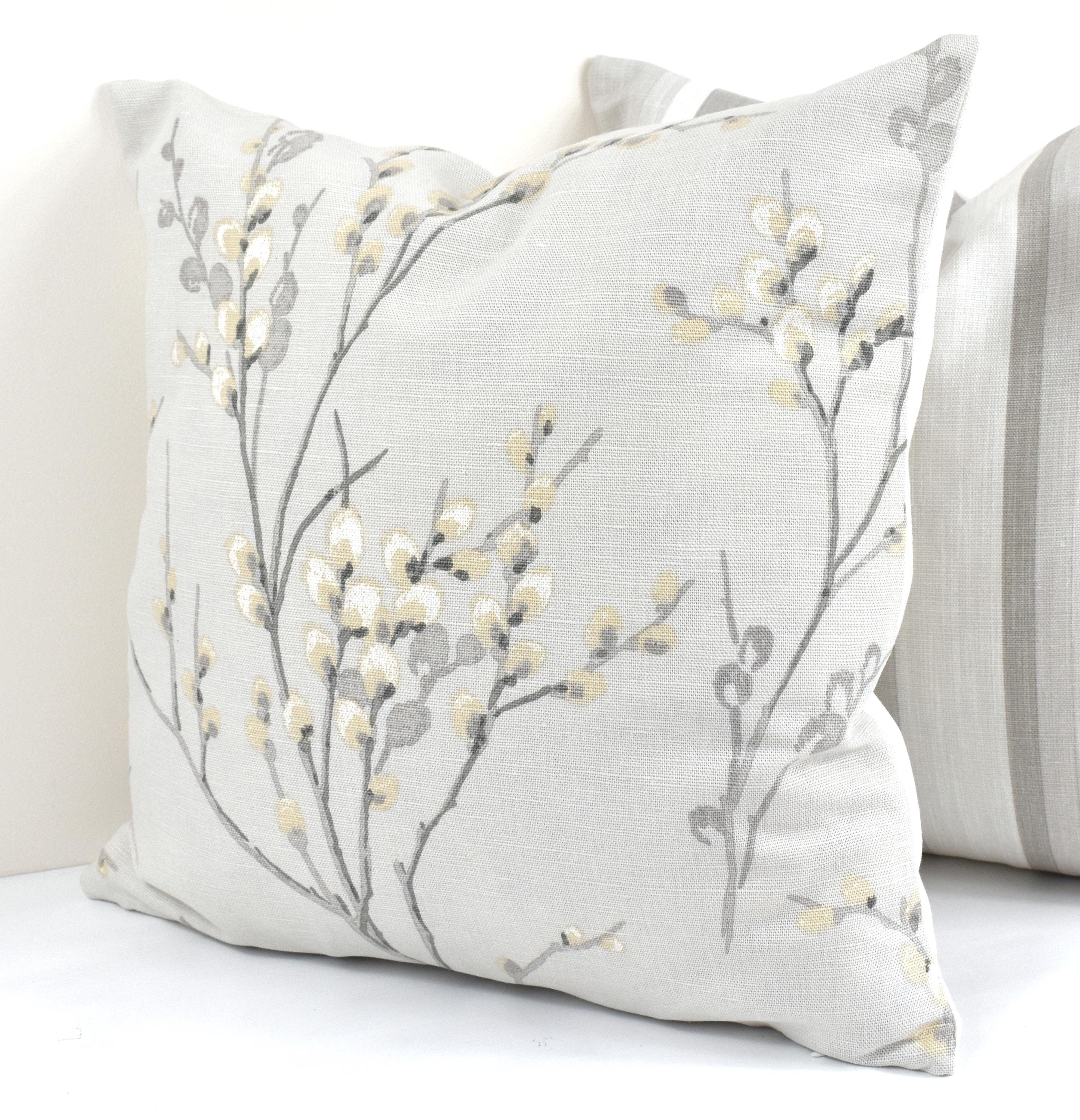 Laura Ashley Pussy Willow Dove Grey Cushion, backed with Laura Ashley Austen Off White, Handmade with a Zip Fastening
