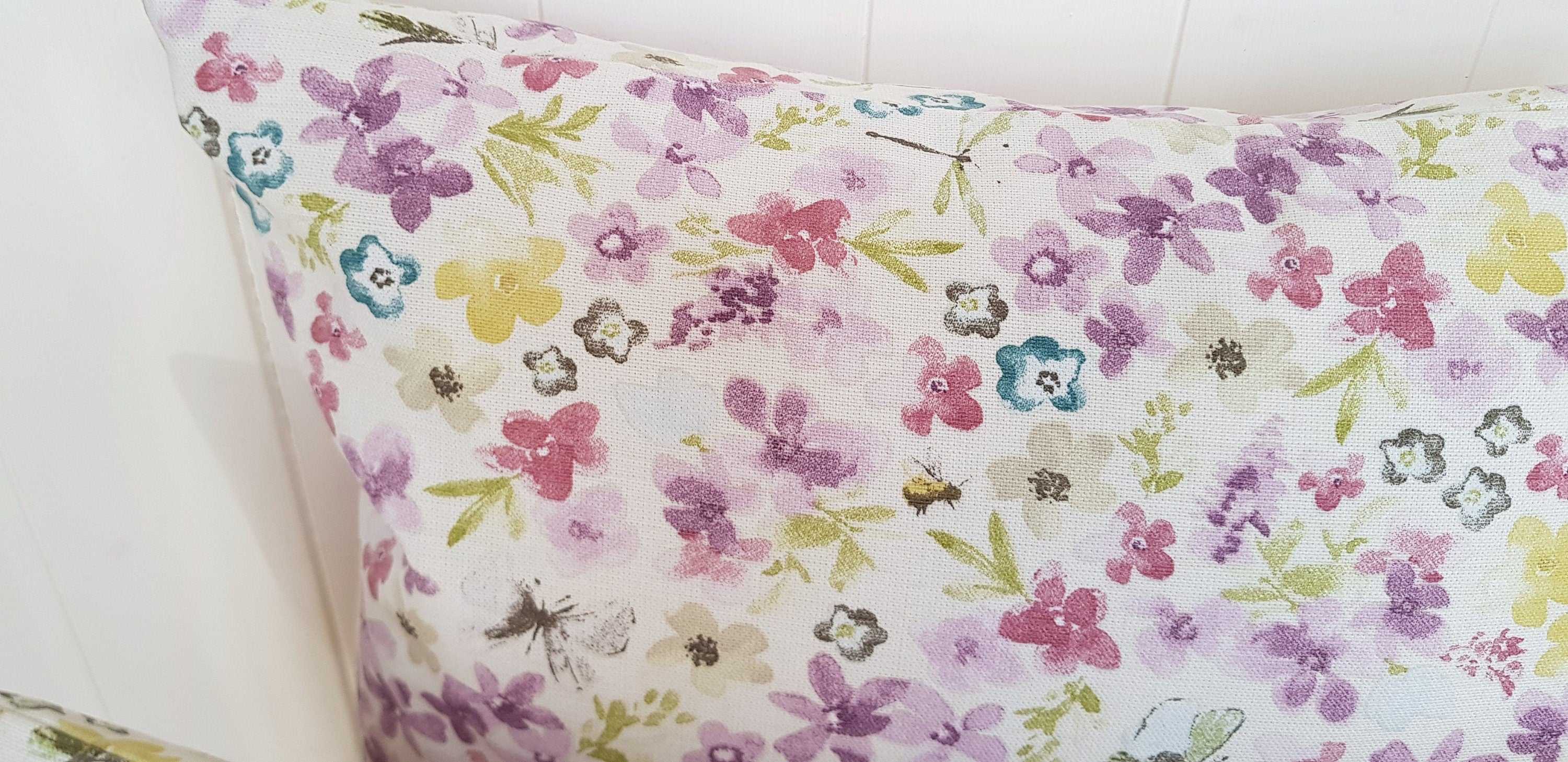 Purple Floral Cushion, Hidcote Pattern on both Sides, Pastel Flower Pillow,  with Zip Fastening.