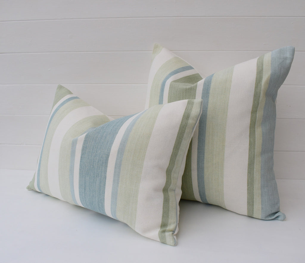 Laura Ashley Awning Stripe Green Cushion : Duck Egg Green, Handmade with Zip Fastening