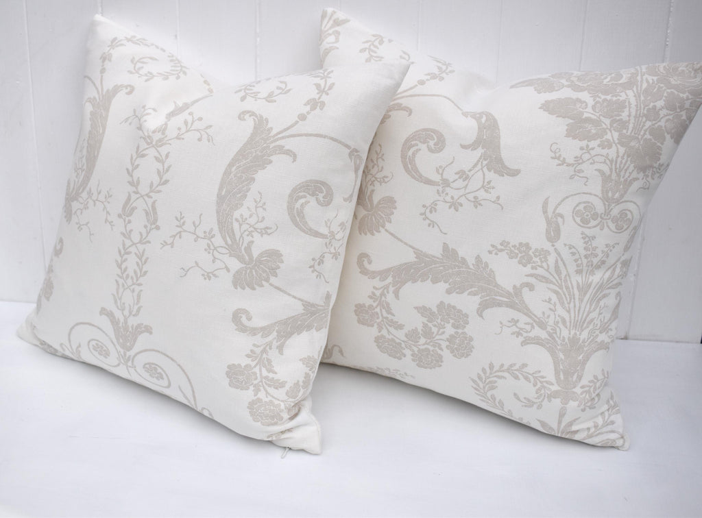 Handmade Laura Ashley Cushion, Josette Dark Linen, Austen Off White Back