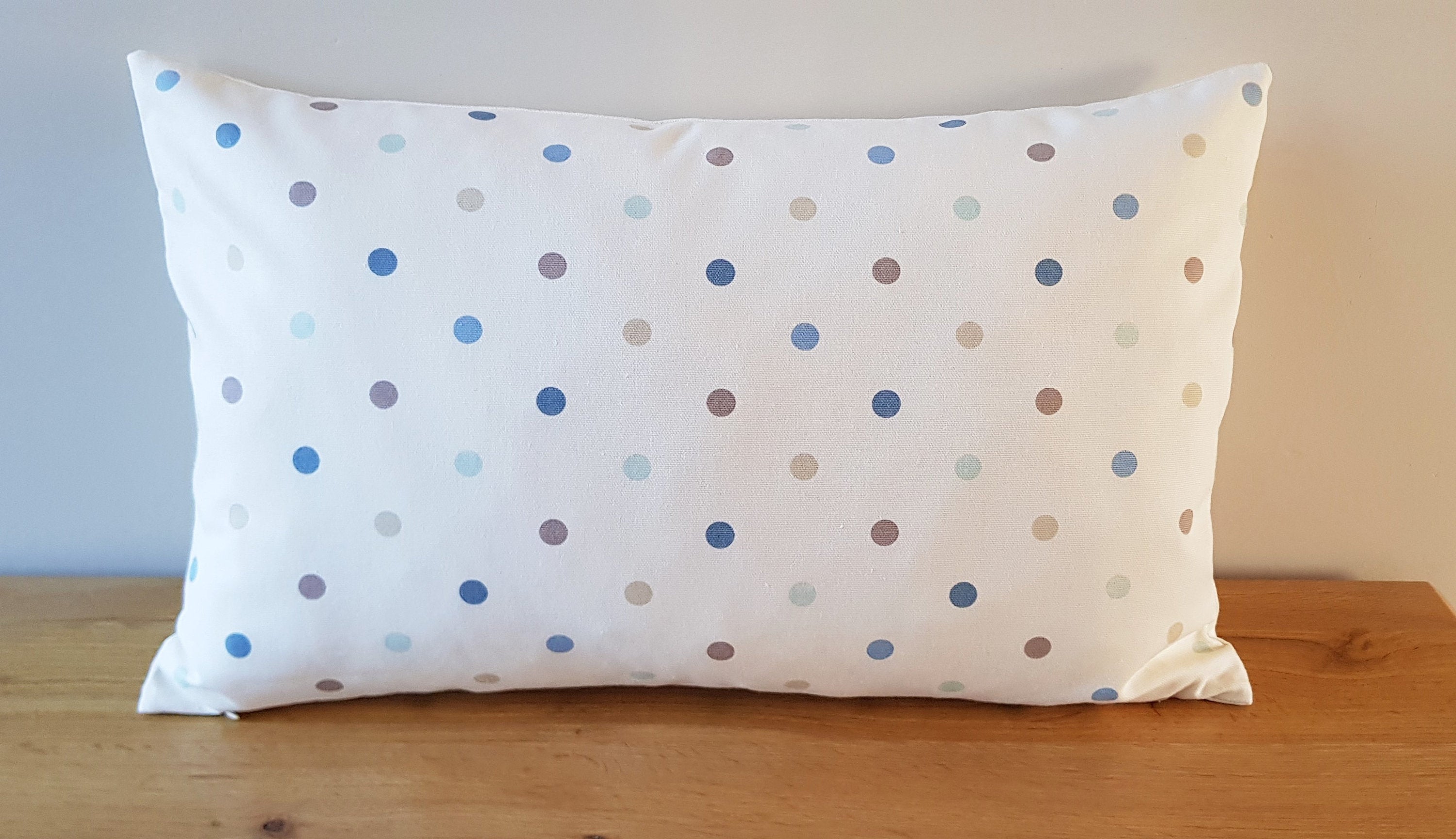 Handmade Polka Dot Cushion: Duck Egg Blue Decorative Pillow