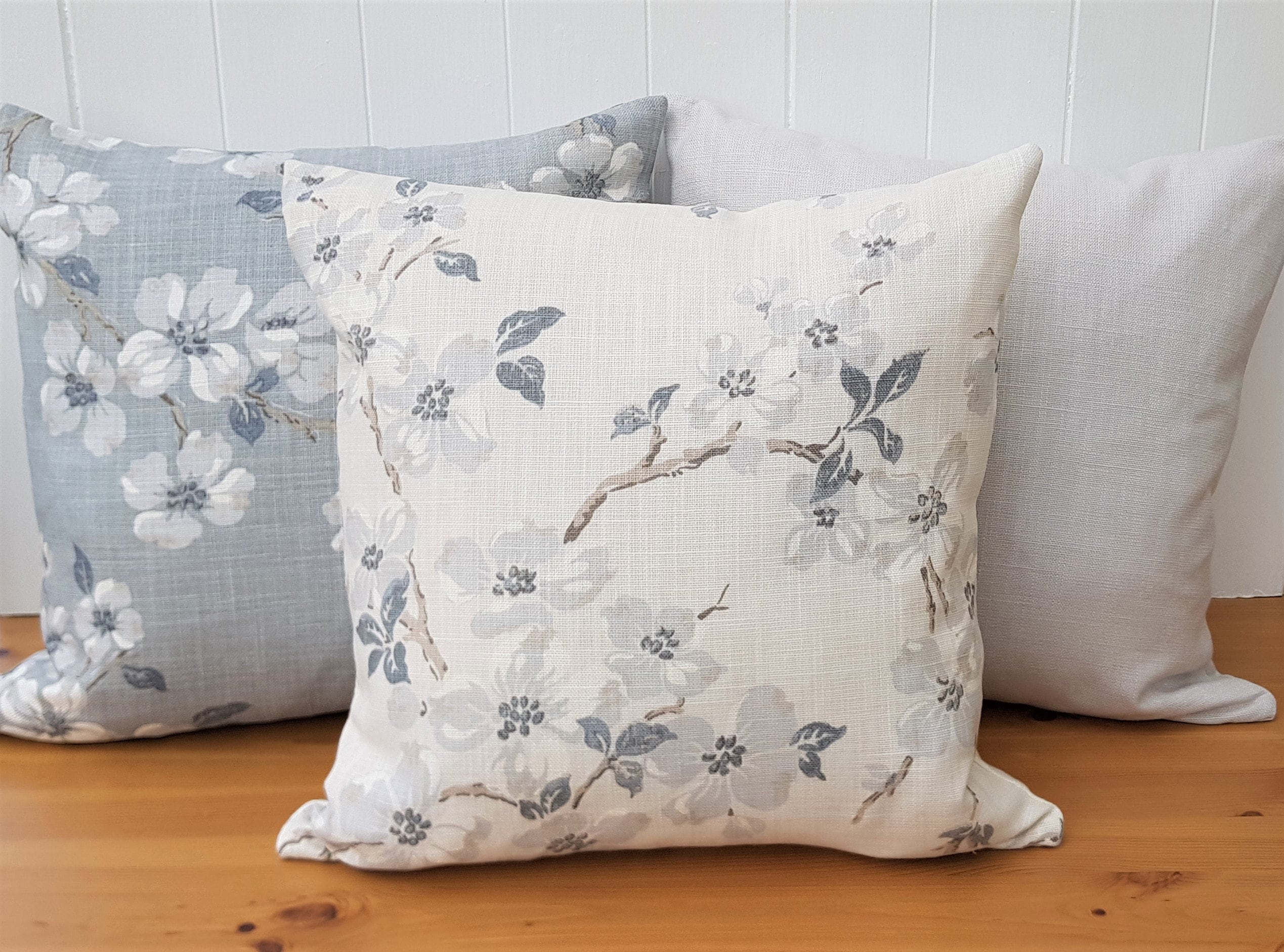 Handmade Laura Ashley Iona Duck Egg Cushion, Iona on both sides, 16"