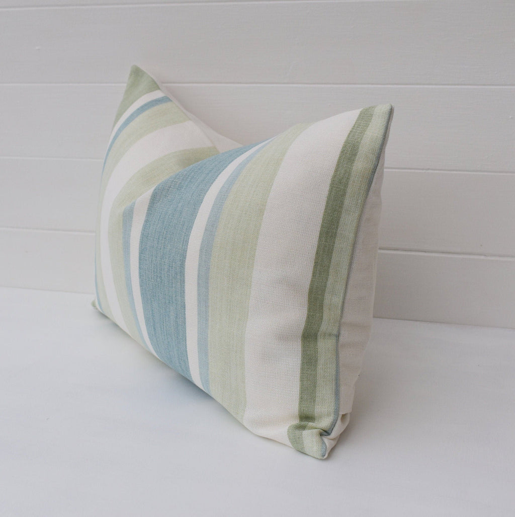 Laura Ashley Awning Stripe Green Cushion : Duck Egg Green, Handmade with Zip Fastening