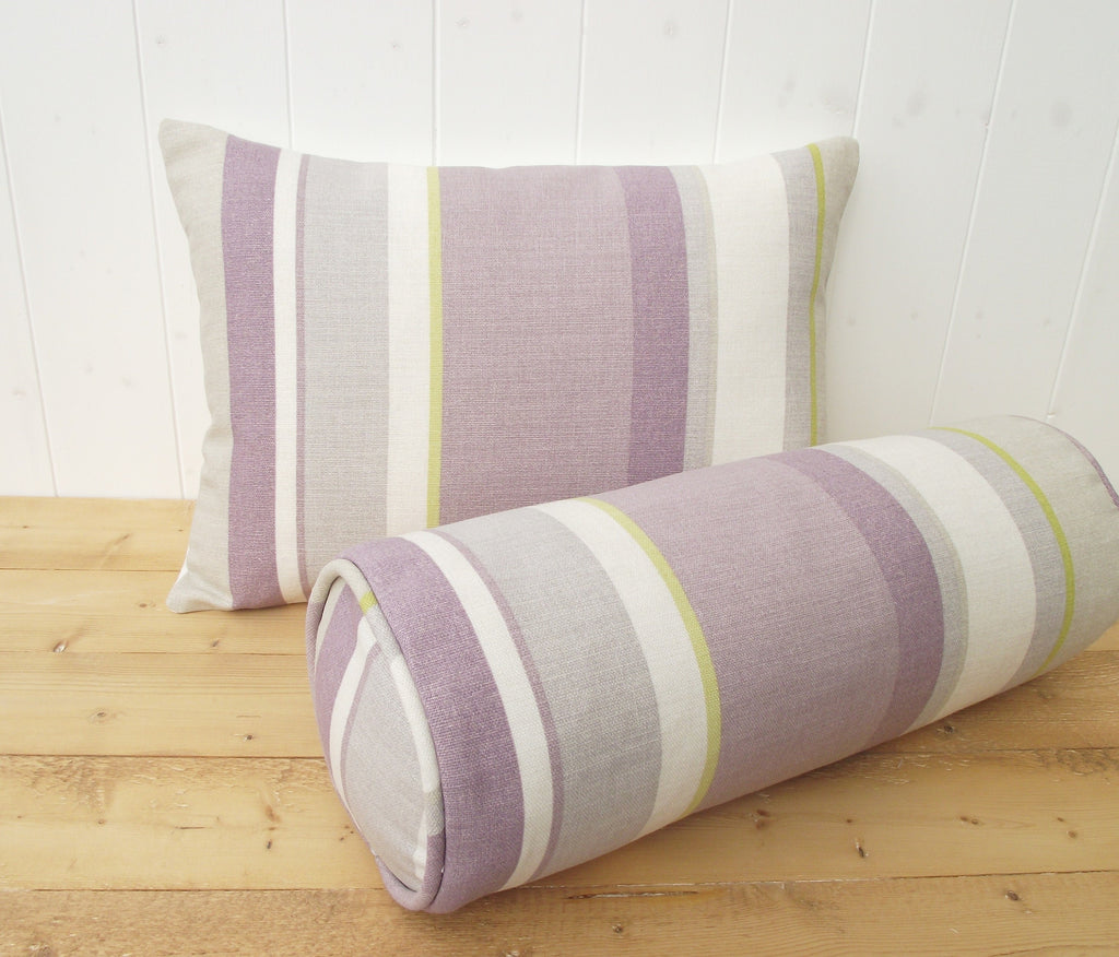 Laura Ashley Purple Stripe Cushion: Handmade in Eaton Stripe, 18" by 12"